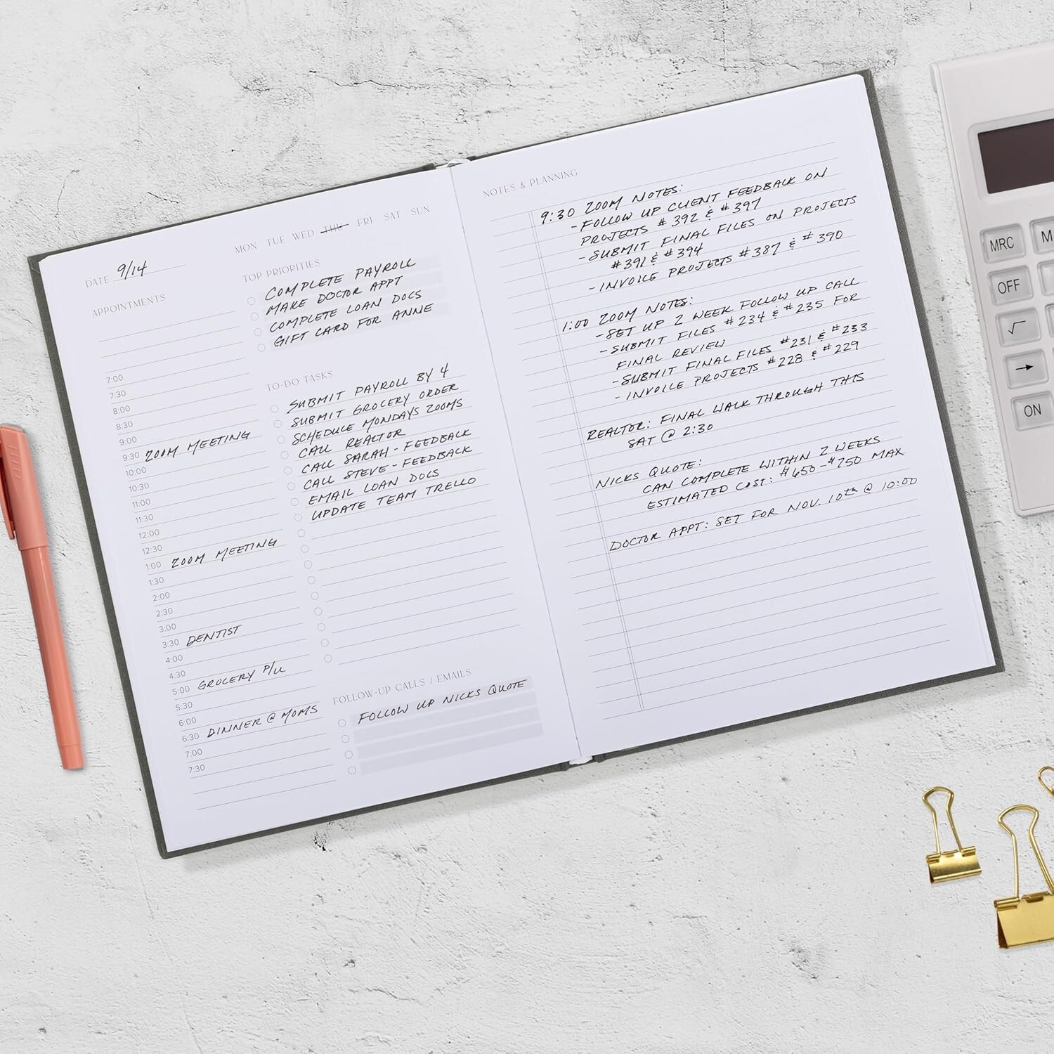 Aesthetic Daily Planner And Notebook With Hourly Schedule 9.25″L x 6.5″W