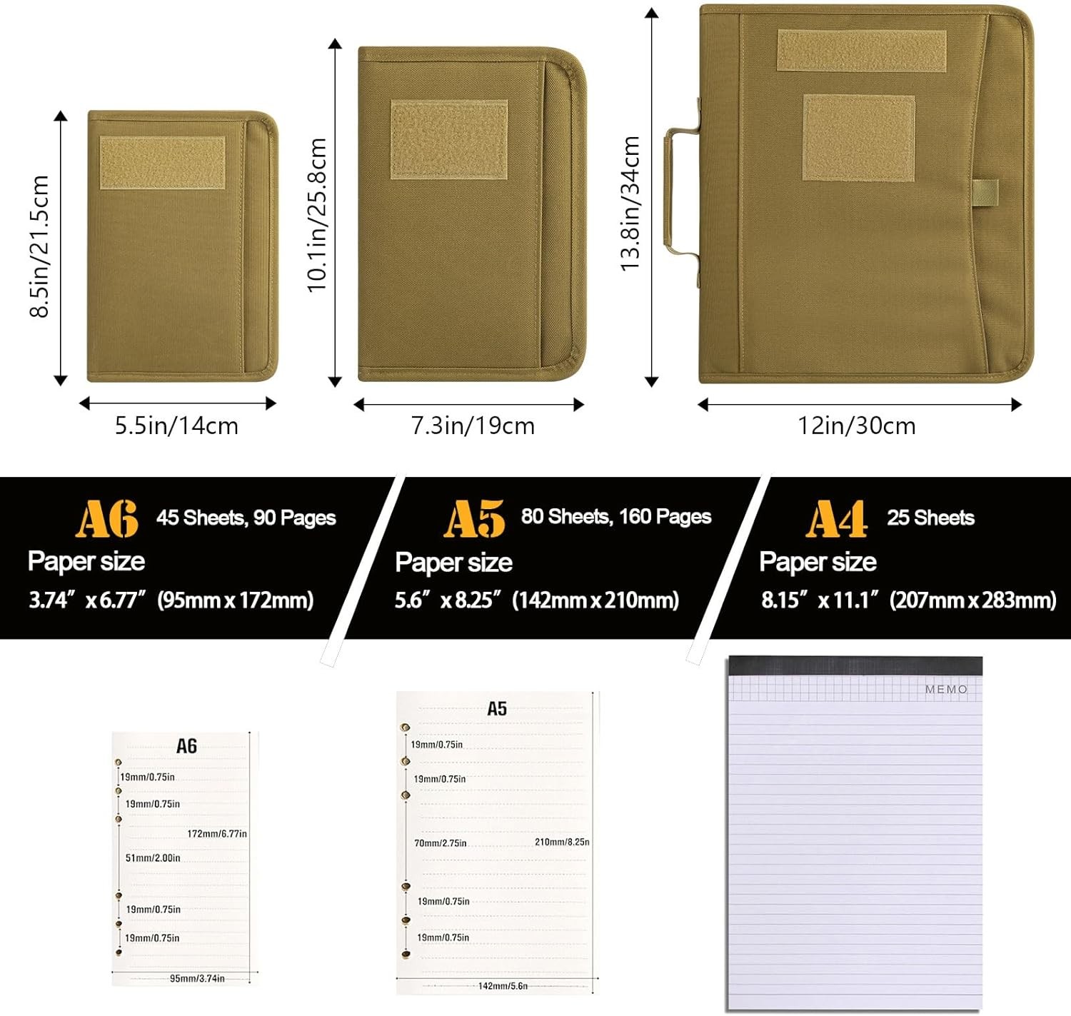 Kosibate Tactical Notebook Padfolio Ring Binders with 45 Sheets,Army Military No