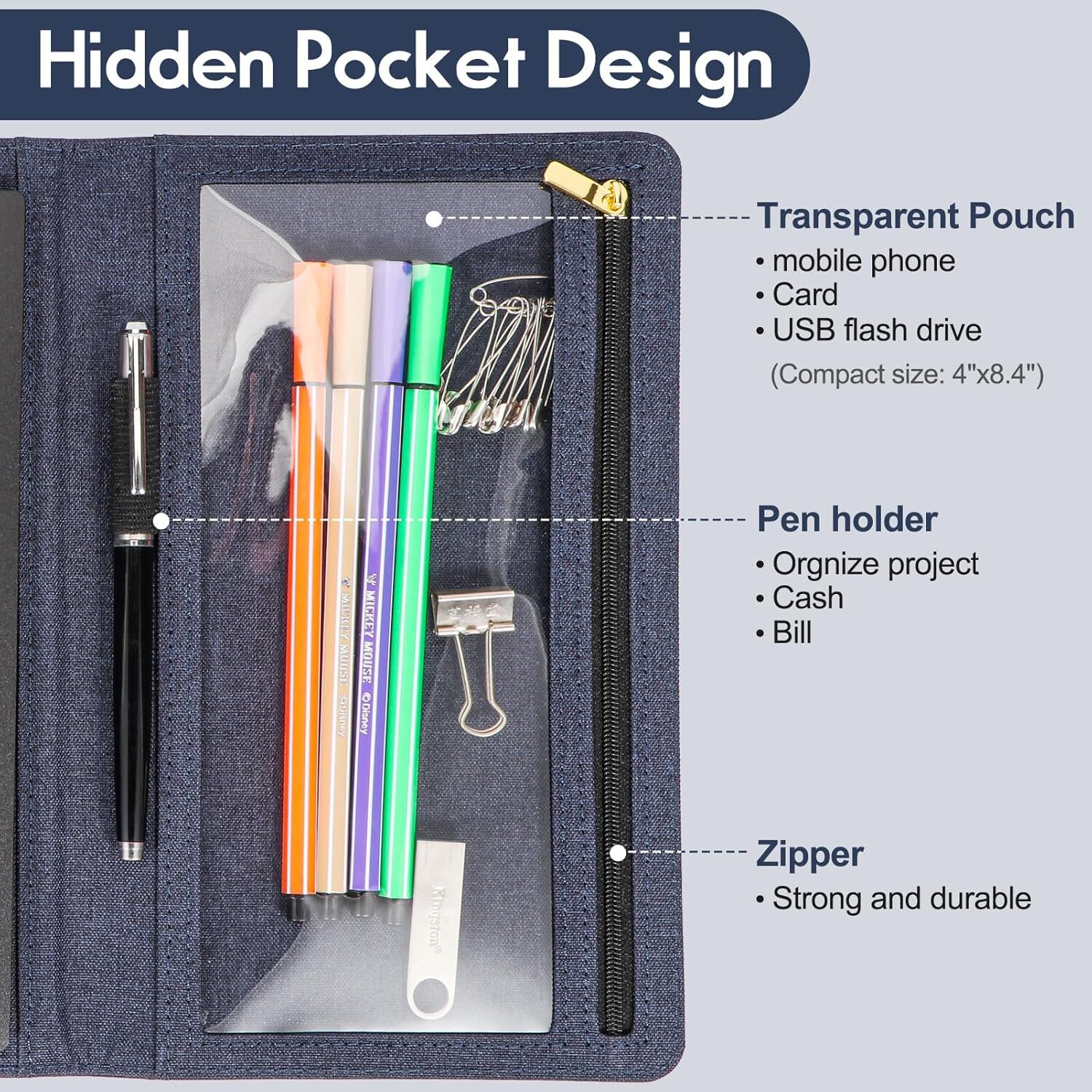 Trifold Blue Notebook Cover Waterproof A5 Size Organizer For Rocketbook Moles…