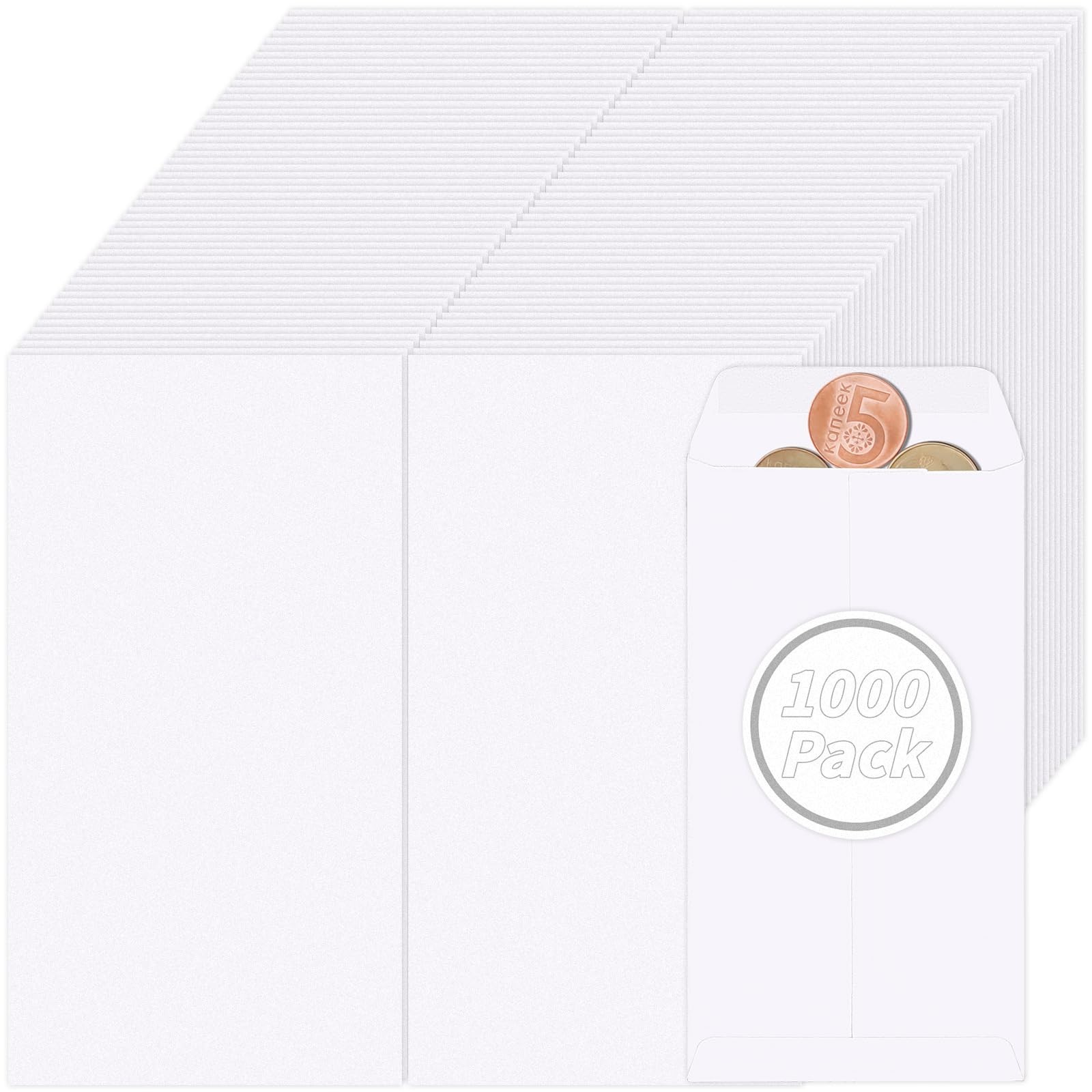 1000 Pcs White Cash Envelopes 3.5×6.5in Gummed Flaps for Money Saving, Coins, Ti