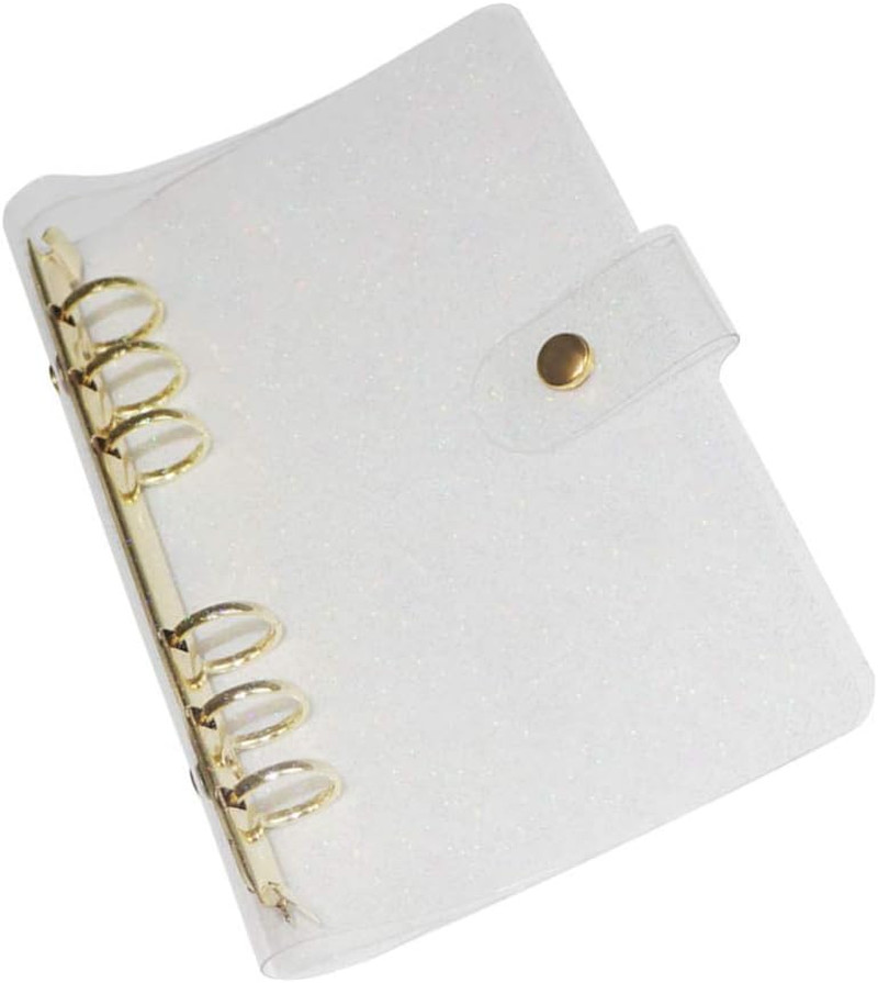 A6 6-Ring Glitter PVC Binder Planner Cover Gold Rings Loose Leaf Notebook Bin…