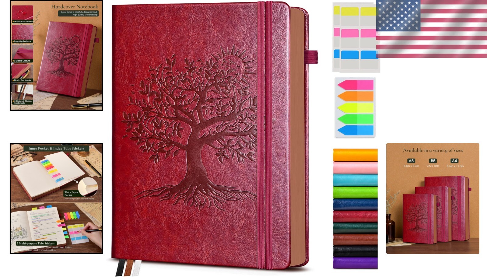Vintage Leather Journal A4 Size 300 Numbered Pages Waterproof Hard Cover