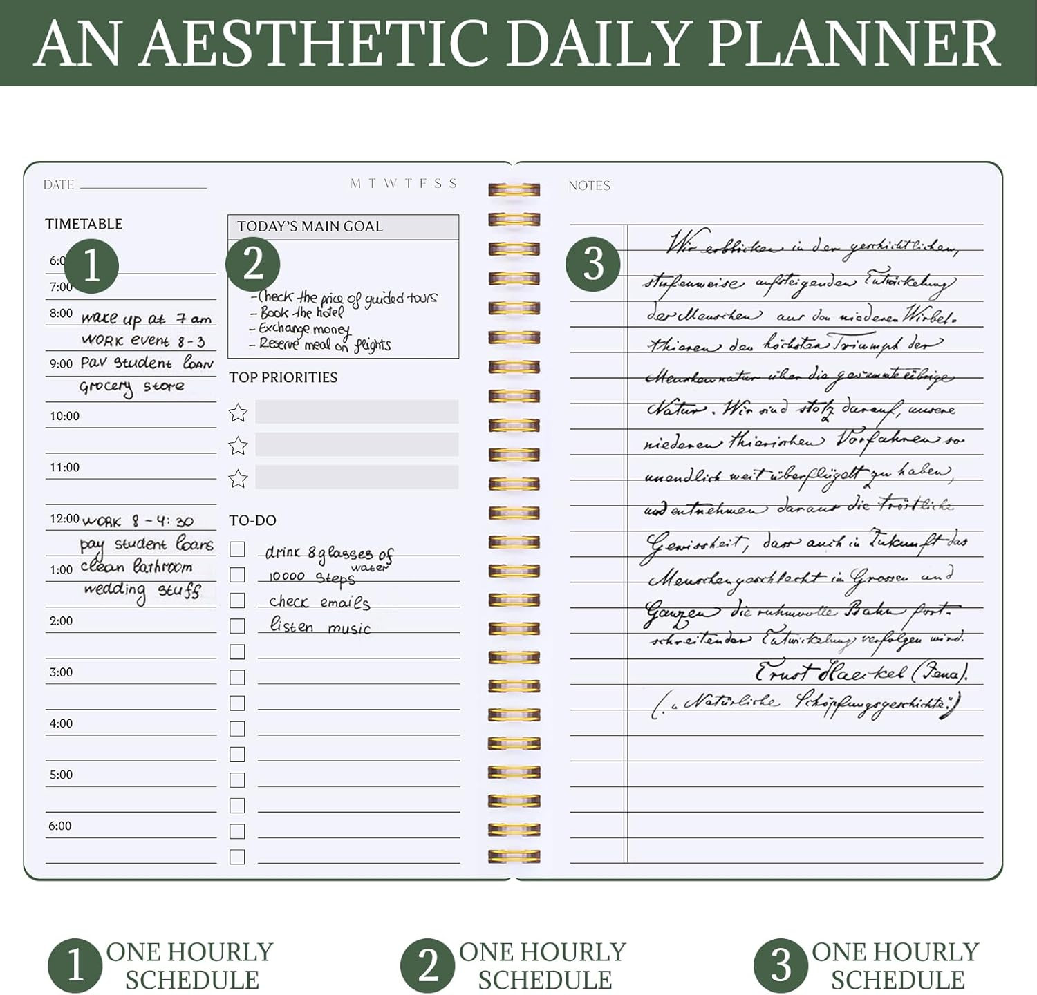 Undated Daily Planner with Hourly Schedule, 5.71″ X 8.35″ Daily to DO List Noteb