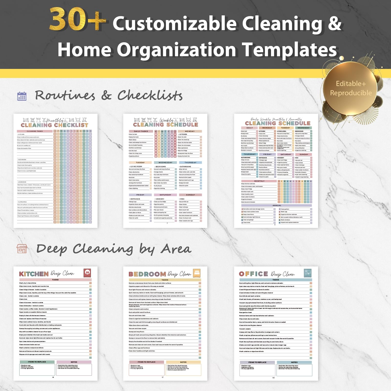 ADHD Cleaning Planner, Weekly A4 – 28.5cm × 21cm (11.22 × 8.27 inches), Gold
