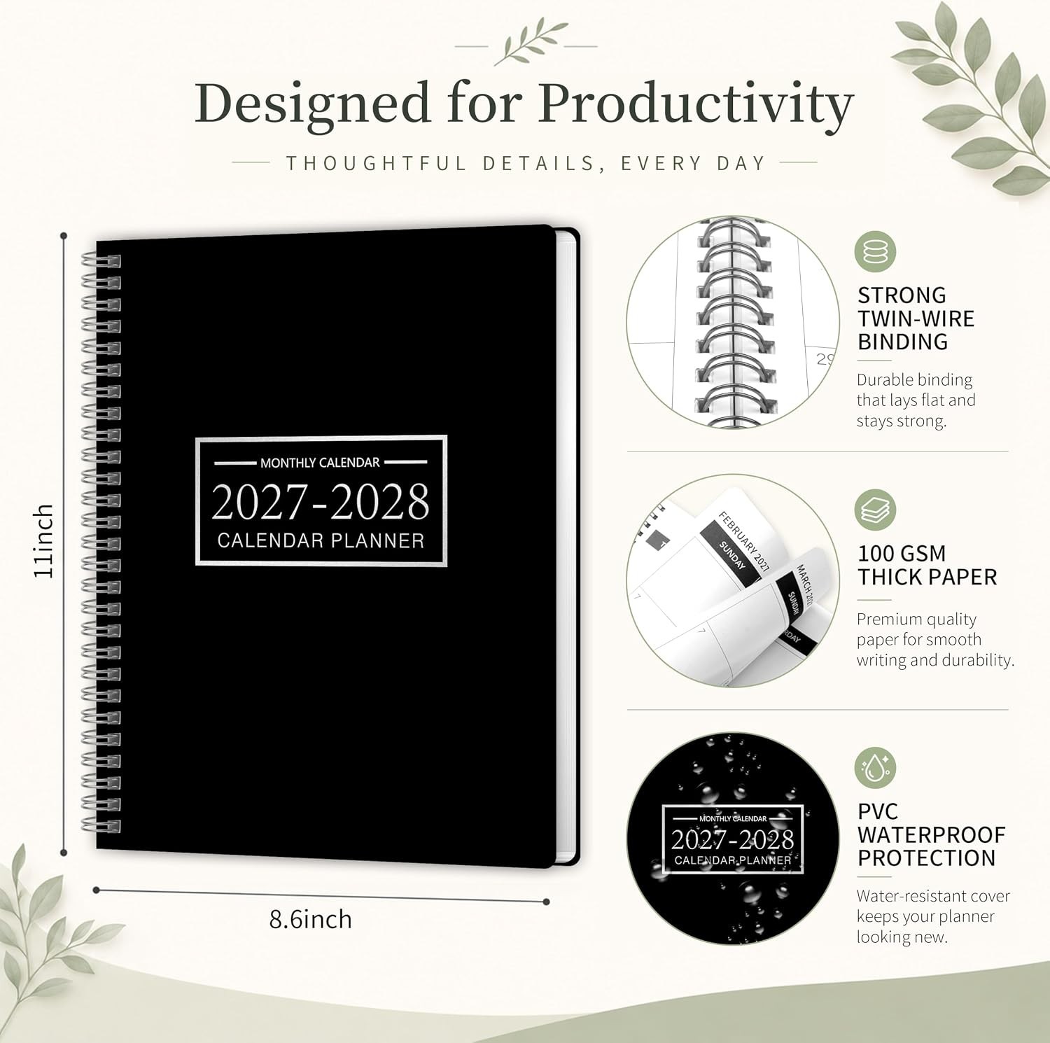 2027-2028 Monthly Planner, Jan 2027-Dec 2028, A4 2027 – Dec Black