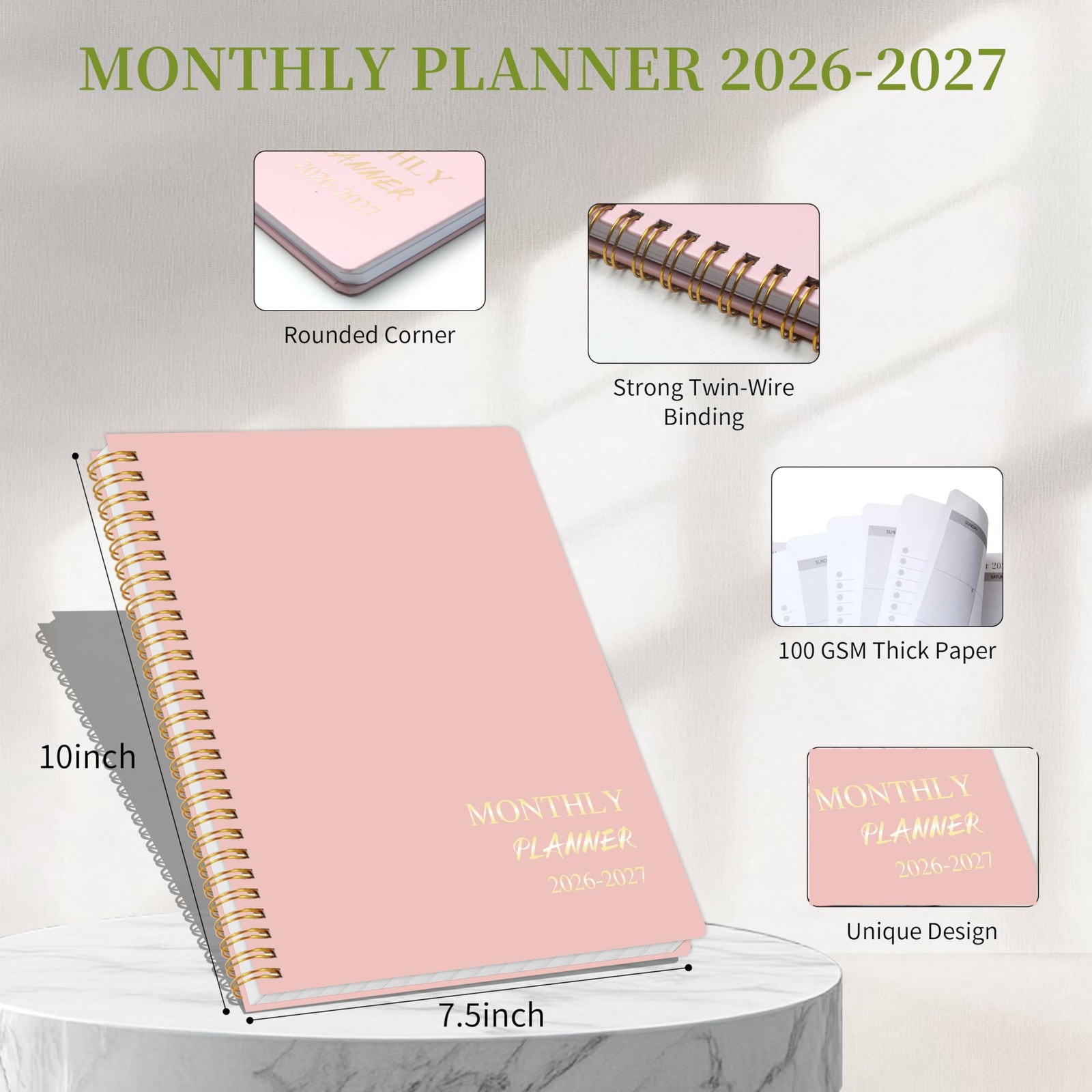 2026-2027 Monthly Planner – Jan.2026 – Dec. 2027, 2 Year Calendar Pink