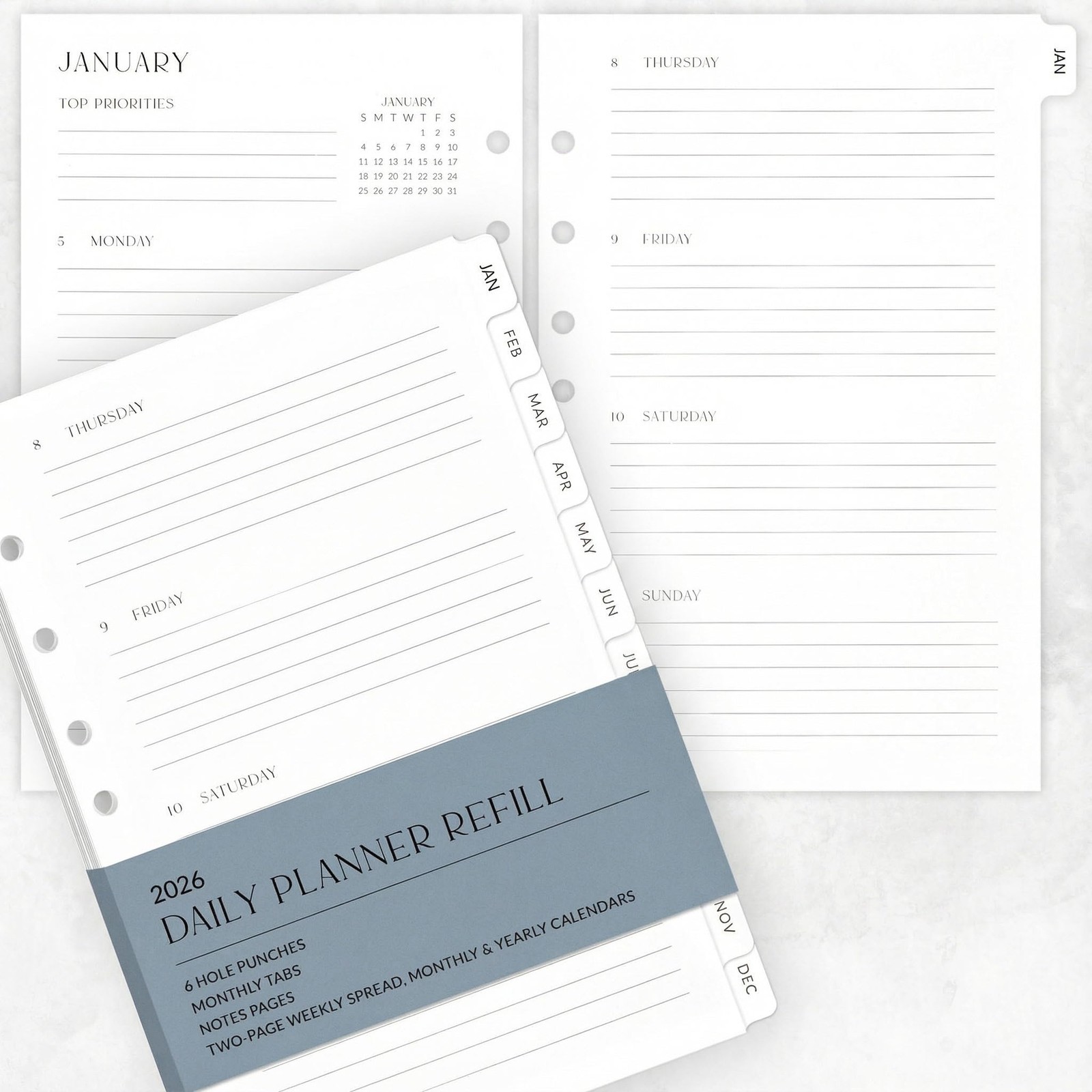 2026 A5 Daily Planner Refill Inserts for 7 Ring Binder Monthly Calendar Tabs …
