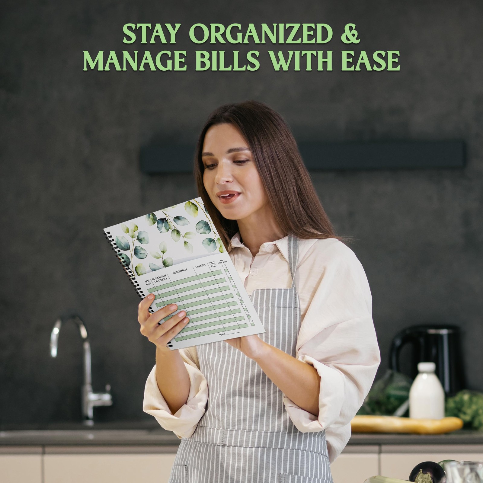 Decorably 14 Pages 9x12in Eucalyptus Monthly Bill 9×12 inches, Green