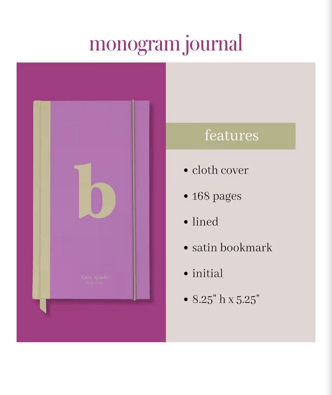 Kate Spade Just Mine Monogram “B” Cloth Hardcover Notebook Journal