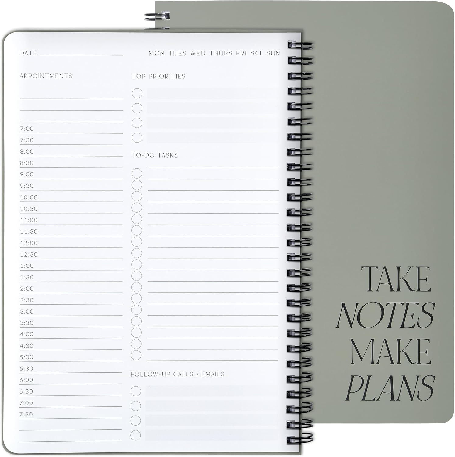 Beautiful Daily Planner And Notebook With Hourly Schedule – Aesthetic Spiral To