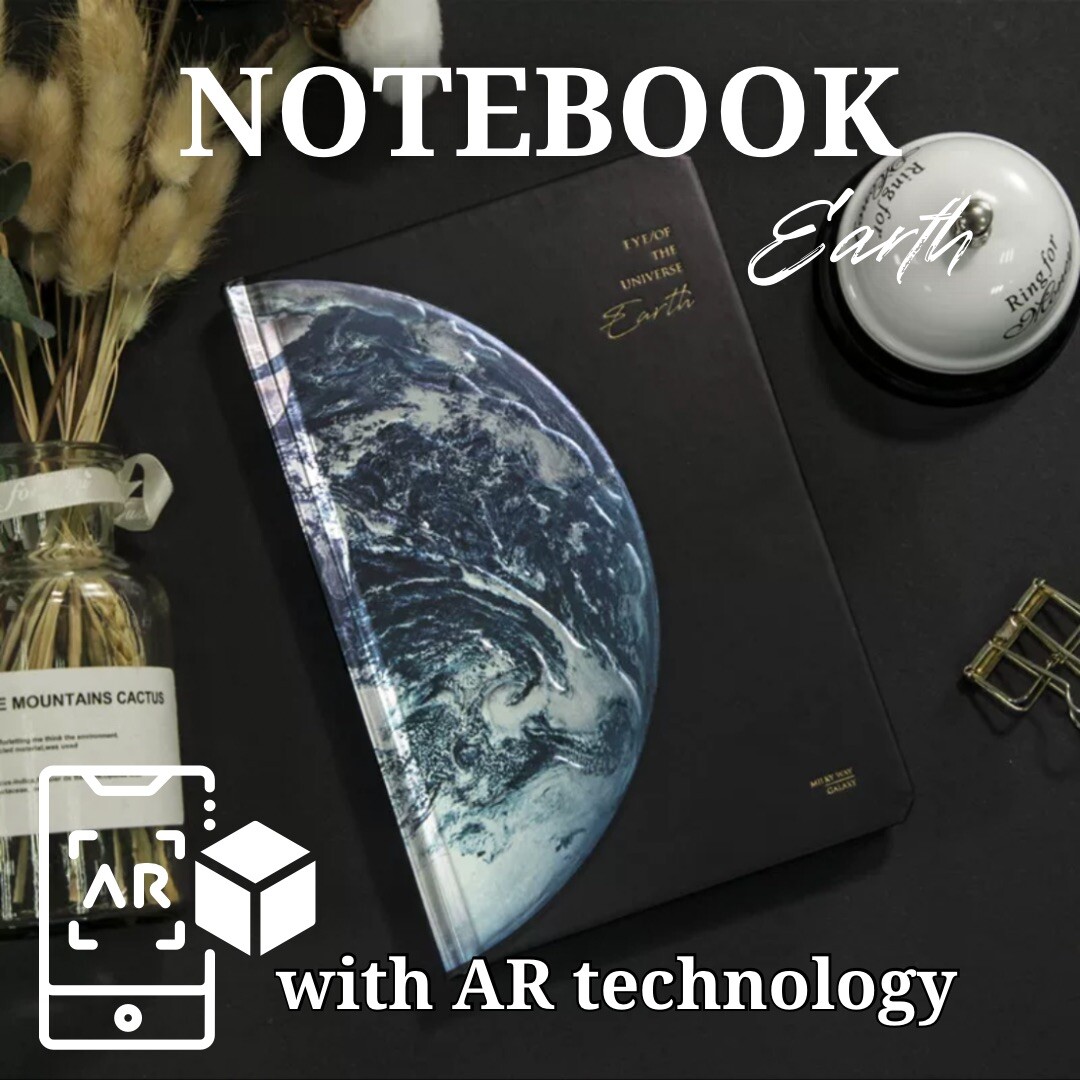 Notebook with AR, 5×7,4 in. Eye of the Universe, Earth, Planet, Hard Cover 112p