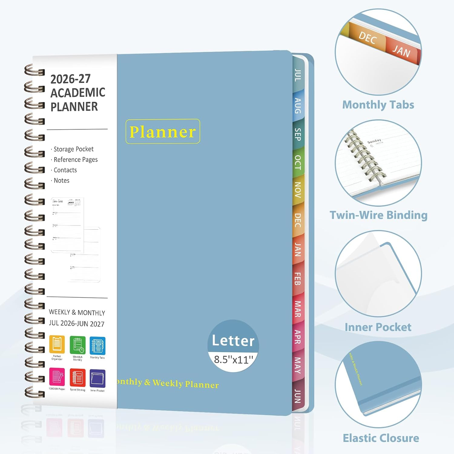 Planner 2026-2027, Academic Weekly and Monthly Calendar Planner, July 2026 – Jun