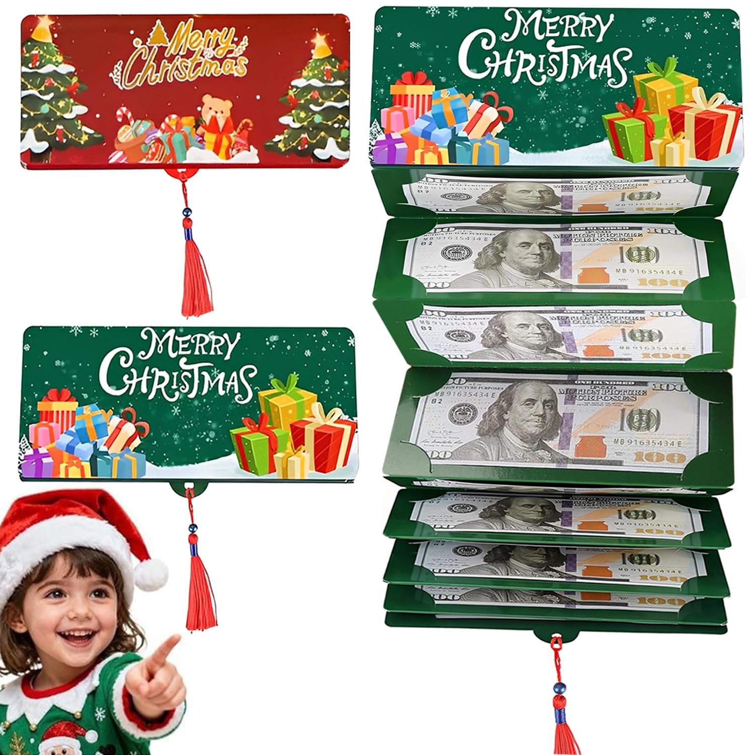 JANTORSGD 2 Pack Christmas Cash Gift Envelopes, 10 Slots Christmas Money Hold…