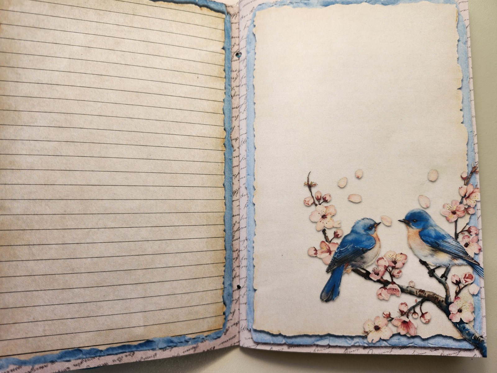 Junk Journal Blank Booklet “CHERRY BLOSSOM” HANDMADE Florals LG 5.5″x8.5″ 40pgs