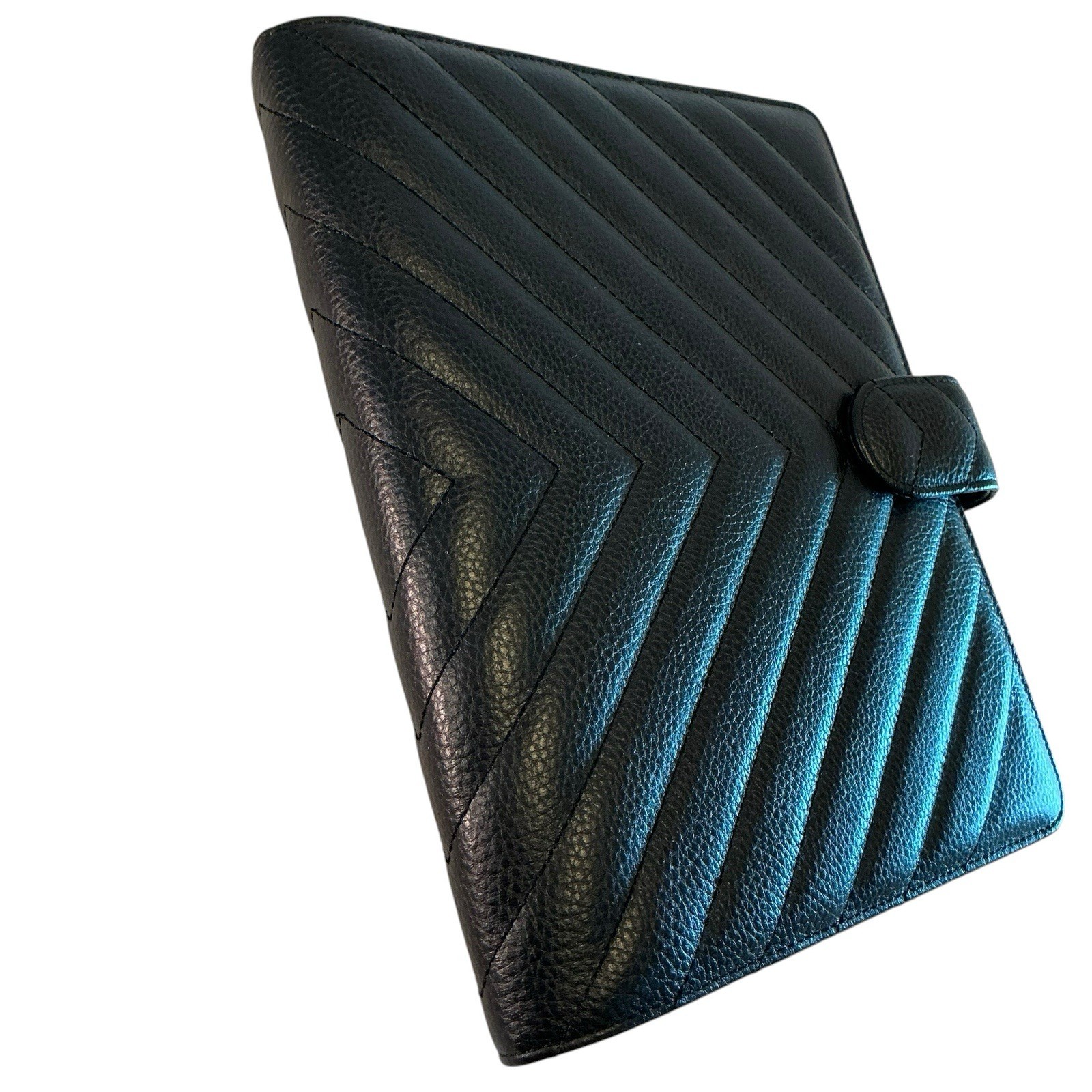 CLOTH & PAPER Leather Agenda Cover, A5 Large Black Quilted Leather Planner,