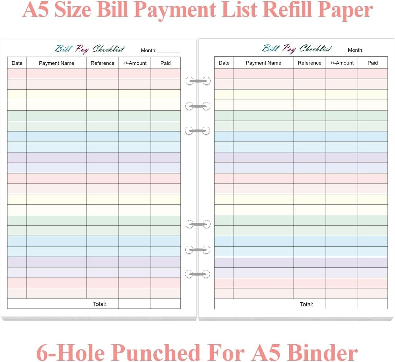 Payment Refills – 50 Sheets/100 Pages Colorful Monthly Budget Forms for A5 Bi…