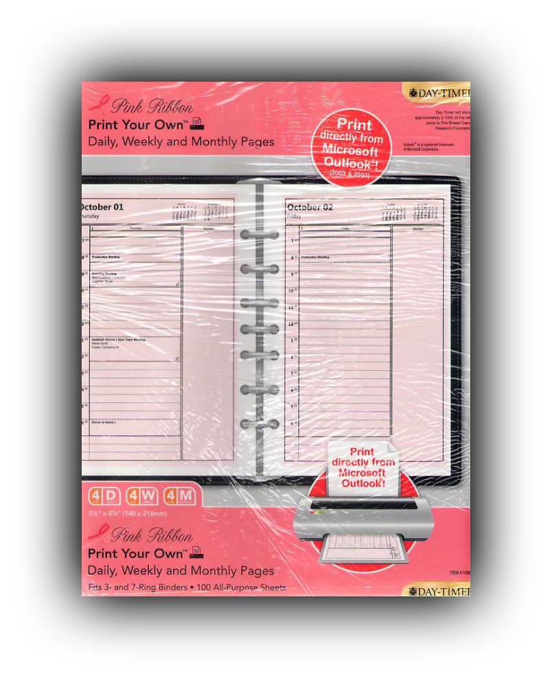 Day-Timer Planner Pink Ribbon Refill – Print Your Own Daily/Weekly/Monthly Pages