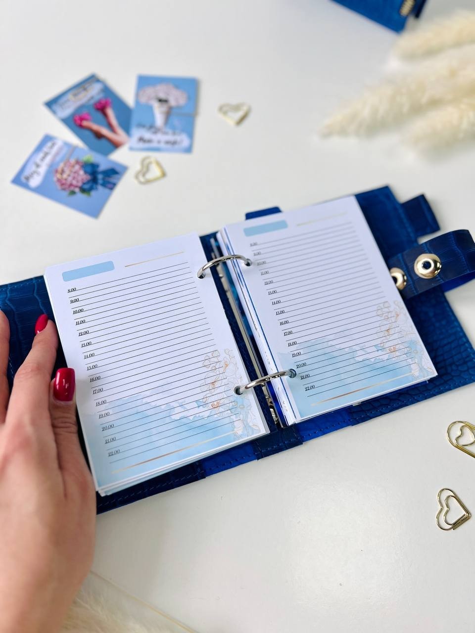 Leather notebook-wallet cover A7 Big rings mini wallet. Mini Planner.