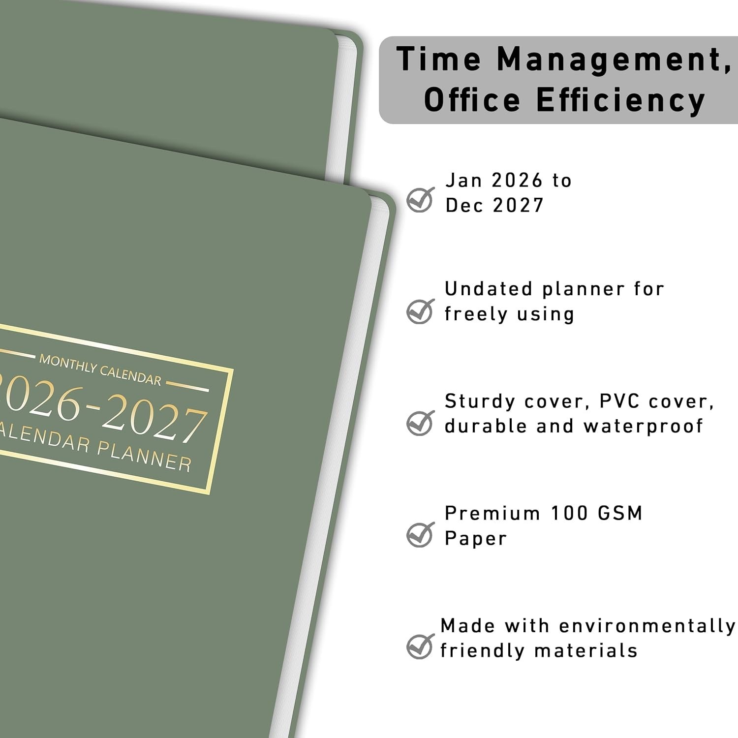Monthly Planner 2026-2027 Water Resistant PVC Cover Spiral Bound Calendar for…