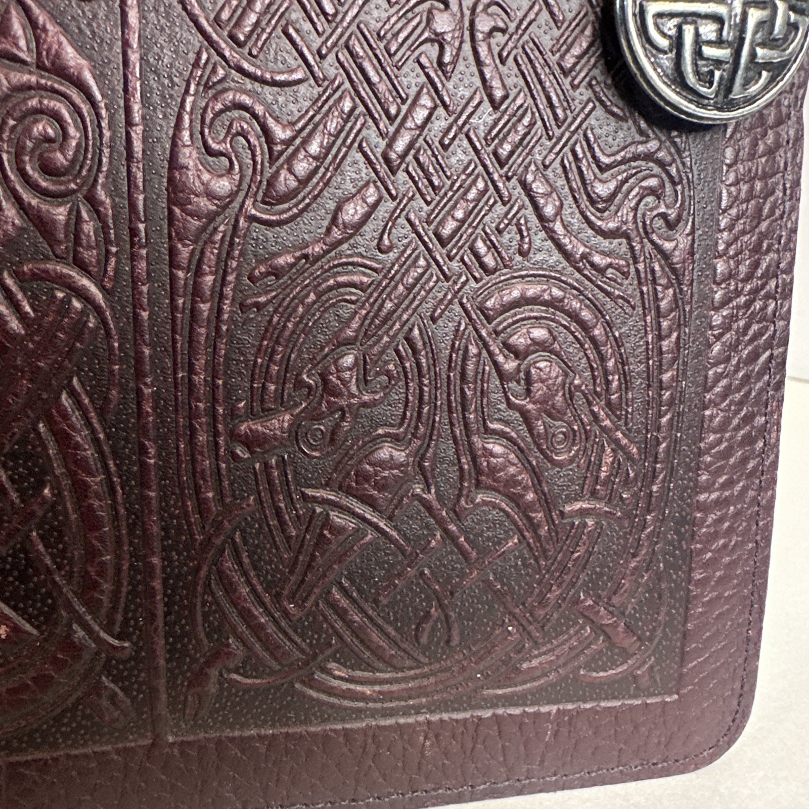 NEW Oberon Design Genuine Leather Journal Cover Irish Celtic Pewter Button 9×6