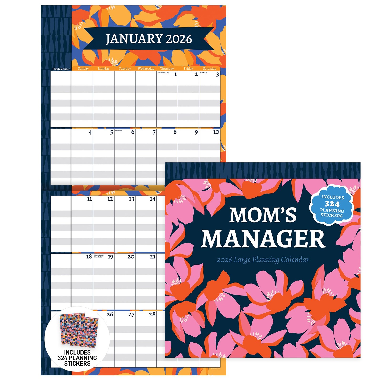 TF Publishing 2026 Mom’s Manager Wall Calendar – Large Grids for Wall, Multi
