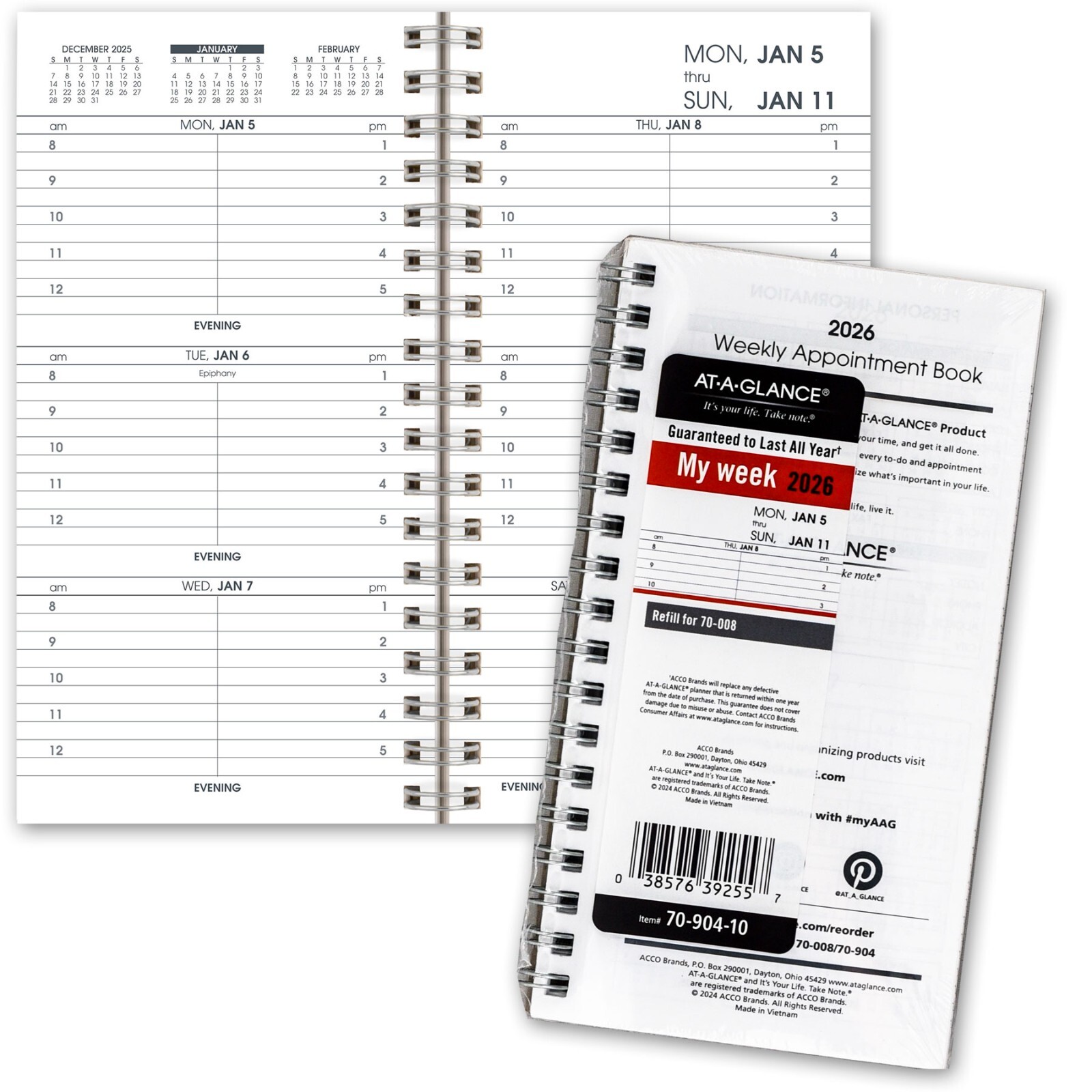 2026 At-A-Glance 70-904-10 Refill For 70-008 Weekly Appointment Book