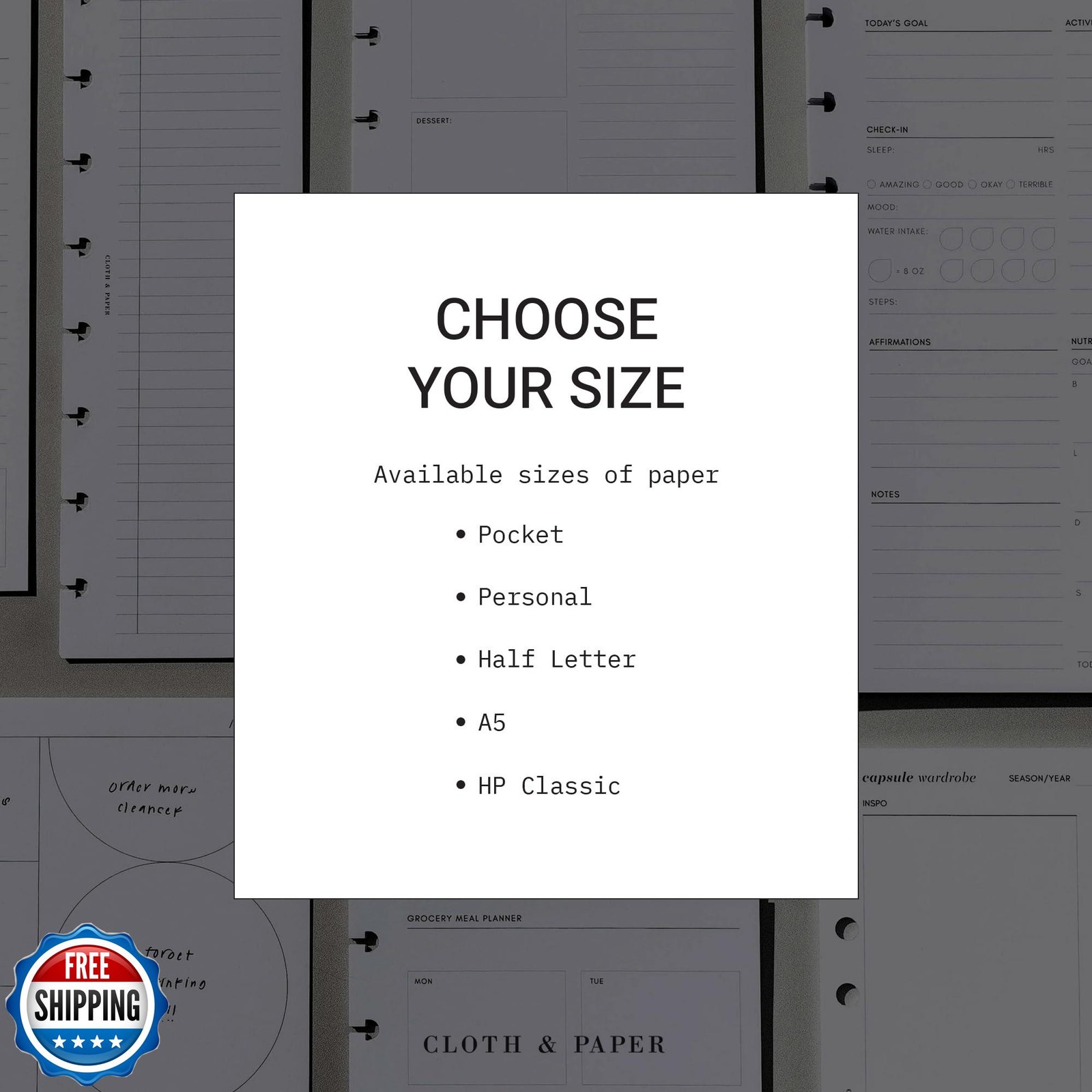 Cloth and Paper Task Planner Inserts – Personal Size 3.75 x 6.75 Inches | 6-R