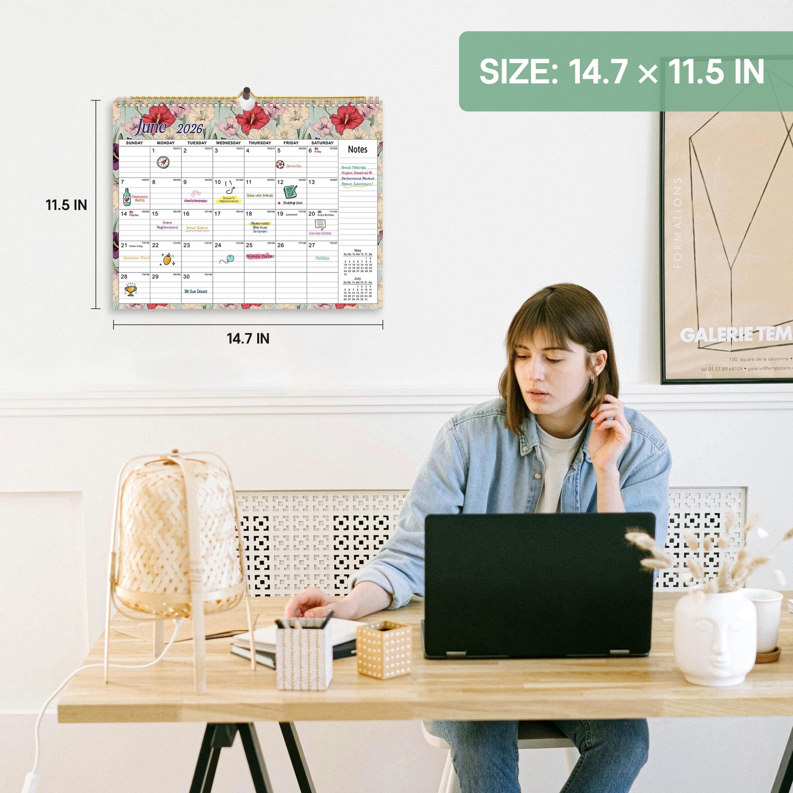 Calendar 2026-2027, 18-Month Wall from Jan 2026 to B.Vintage Floral