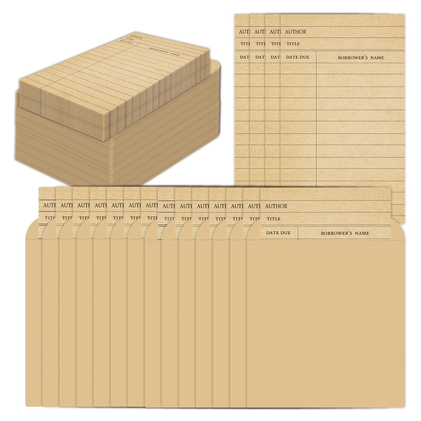 80 Pack Vintage Library Card Pocket with Envelopes Self Adhesive Book Checkou…