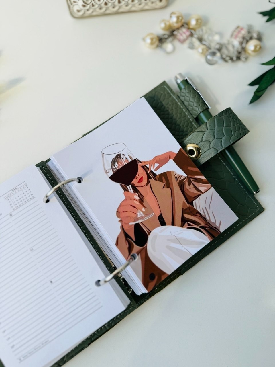 Natural Leather notebook cover A7 2 rings mini wallet. Dated 2026 planner gift.