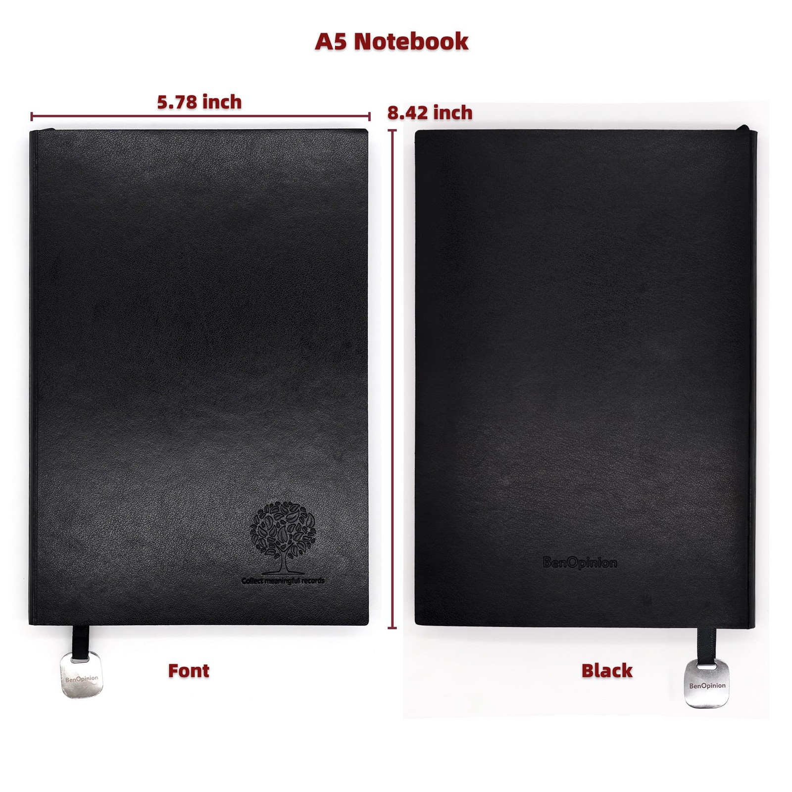 BenOpinion College Ruled Notebook Lined Journal – 100 Gsm 224 Pages Black
