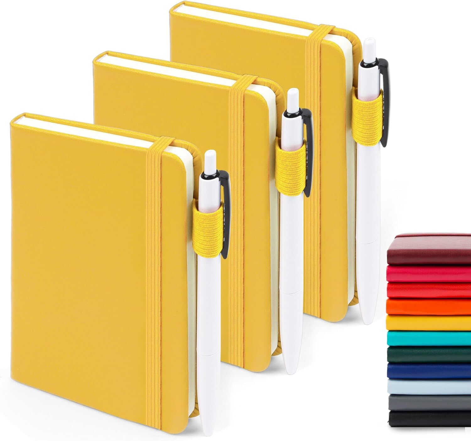 feela 3 Pack Pocket Notebook Journals with 3 Black Pens, A6 Mini 3 Yellow