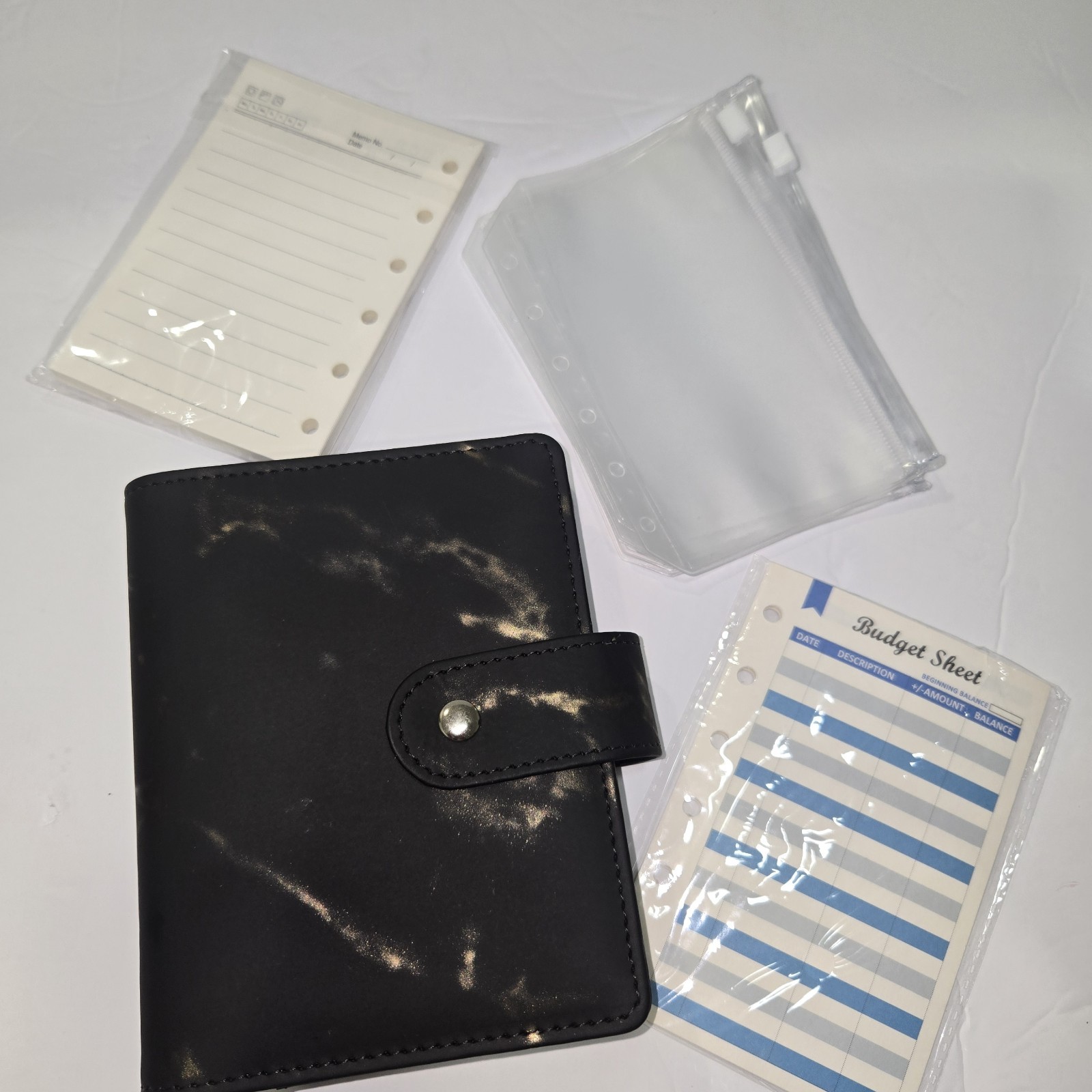 Pocket Budget Planner, Expense Tracker Daily Memo Notes. Black Marble Design New