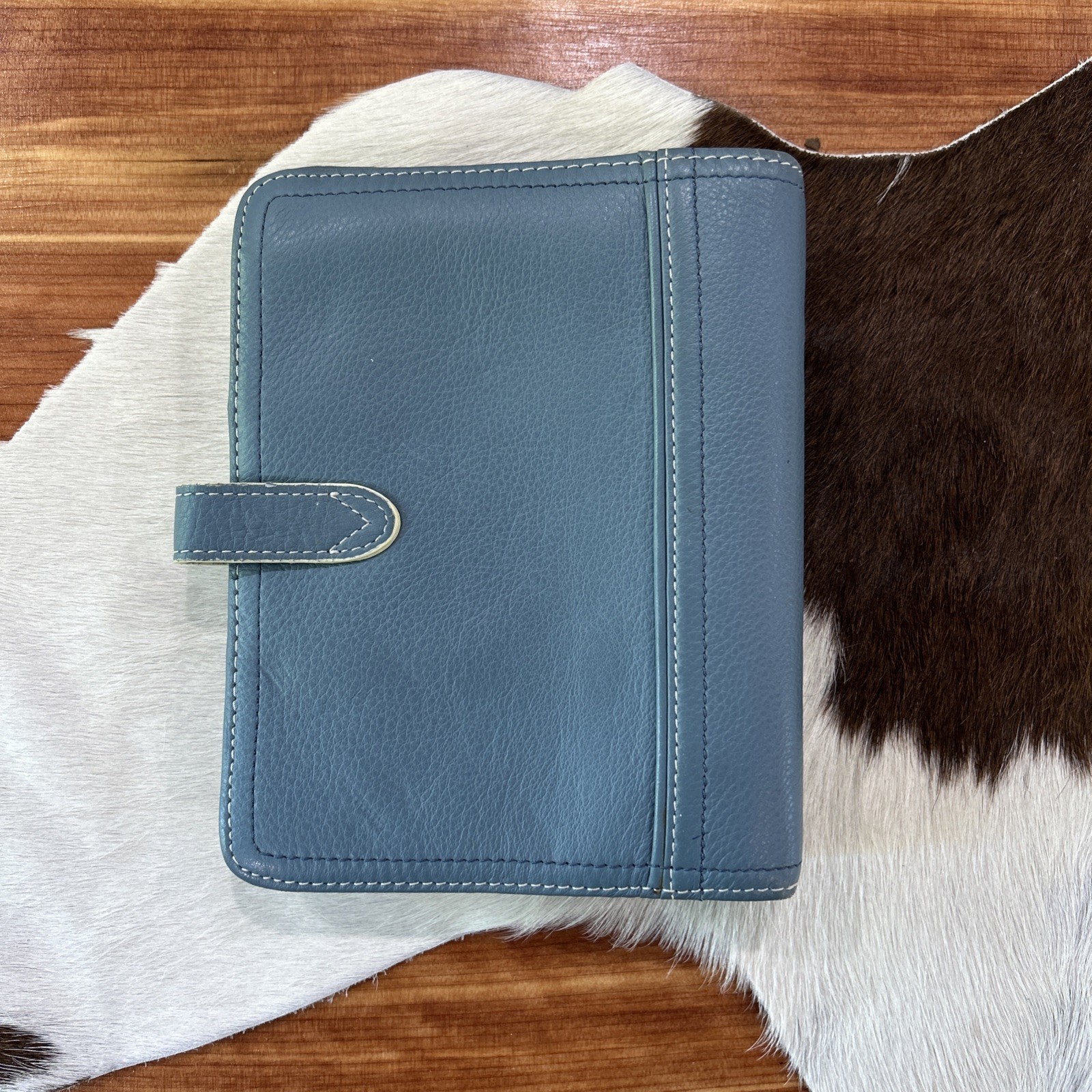Franklin covey Vintage Full Grain Italian Leather Dusty Blue 6 Ring Planner