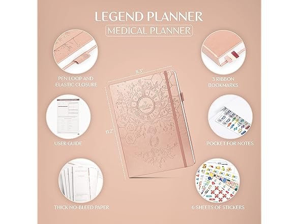 Legend Planner Medical Planner w/ Symptom Tracker Rose Gold A4 (8.5 x 11)