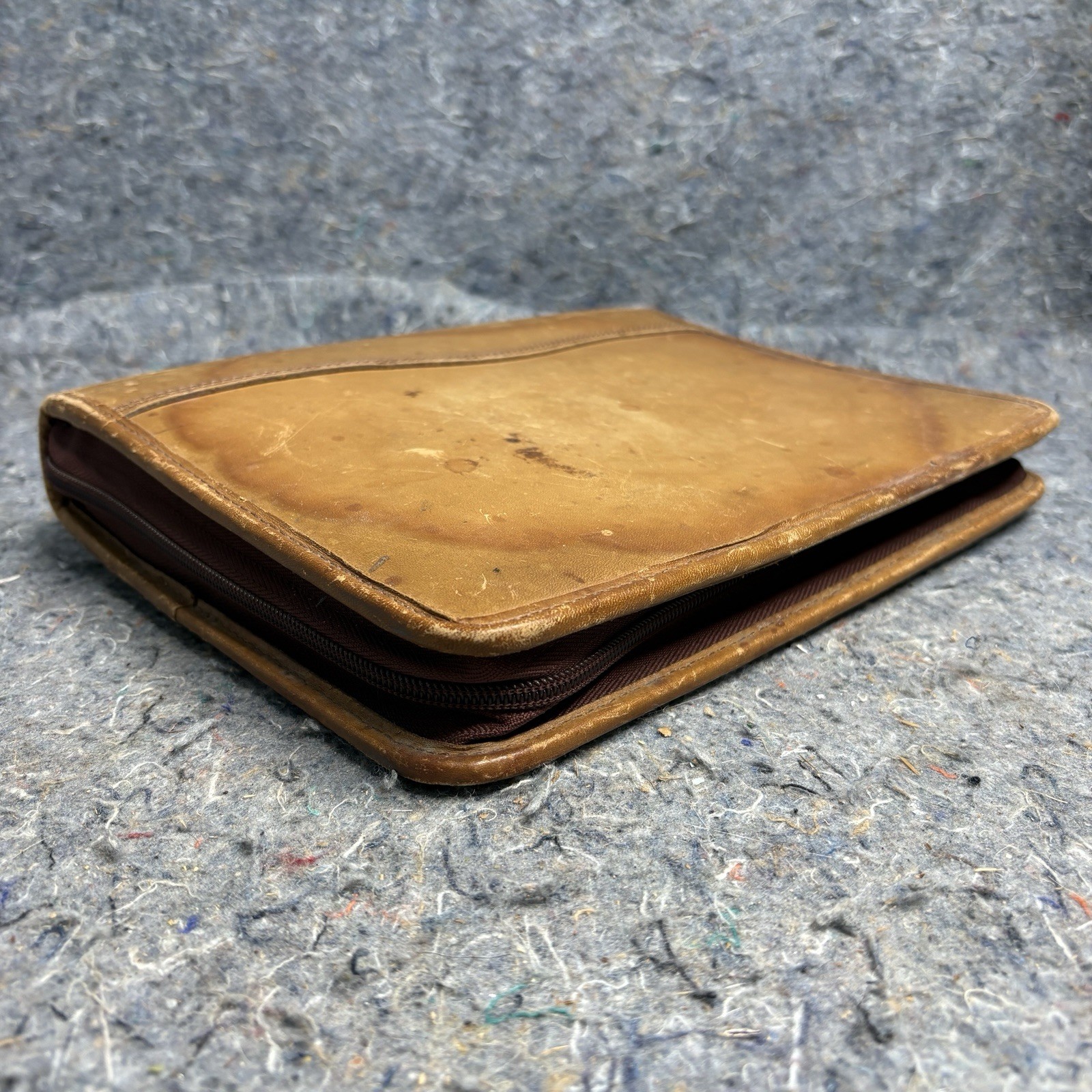 Vintage Day Timer Planner Brown Genuine Leather Organizer Binder Zip 7 Rings