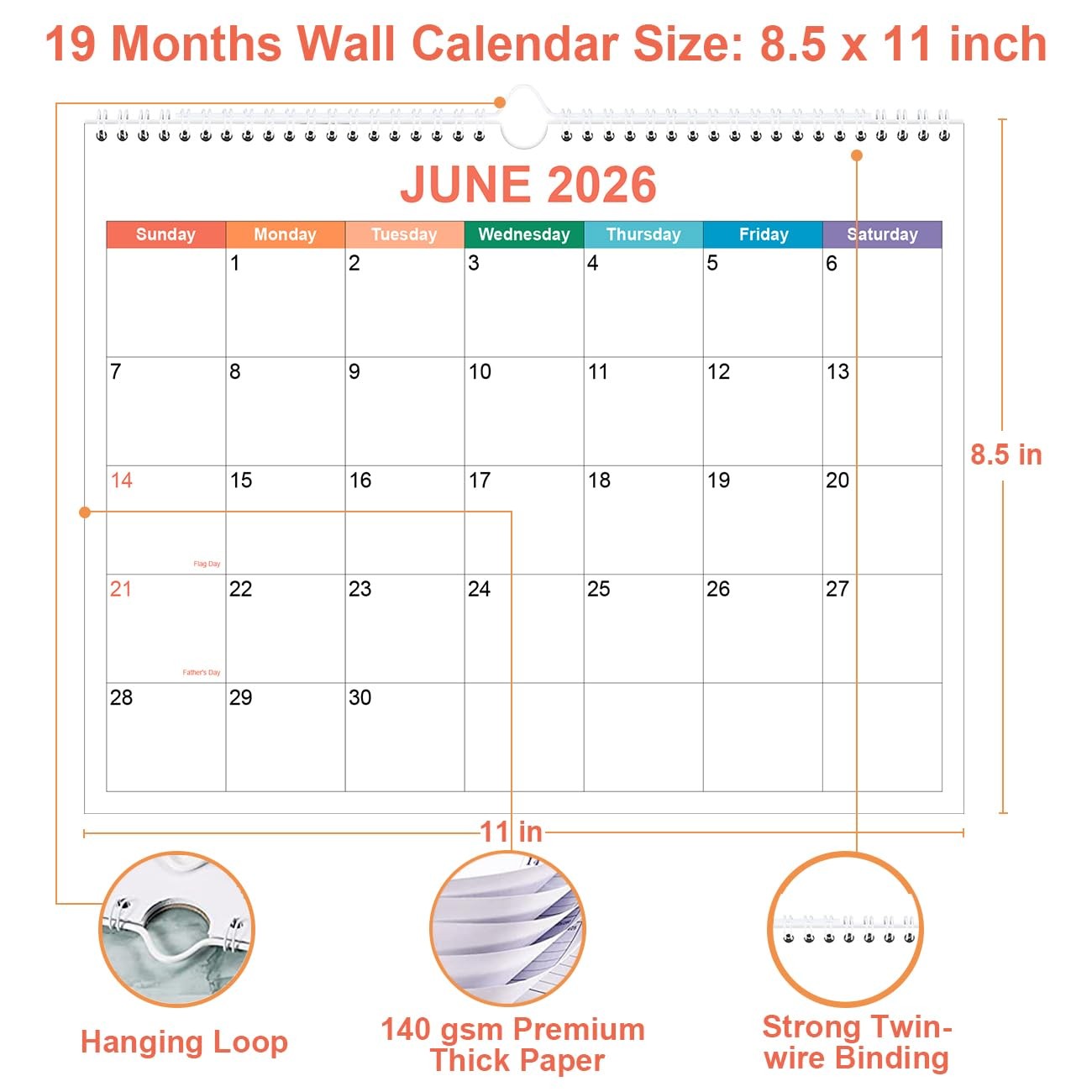 Calendar 2026-2027, Wall 2026-2027 from June 8.5″ x 11″, Colorful