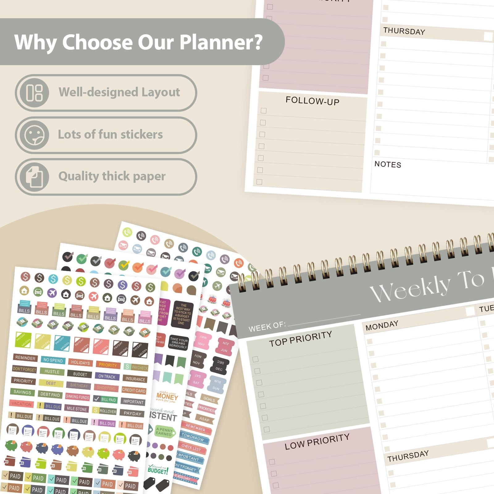 Weekly To Do List Notepad, Undated Planner With 52 Sheets | Desk Accessories And