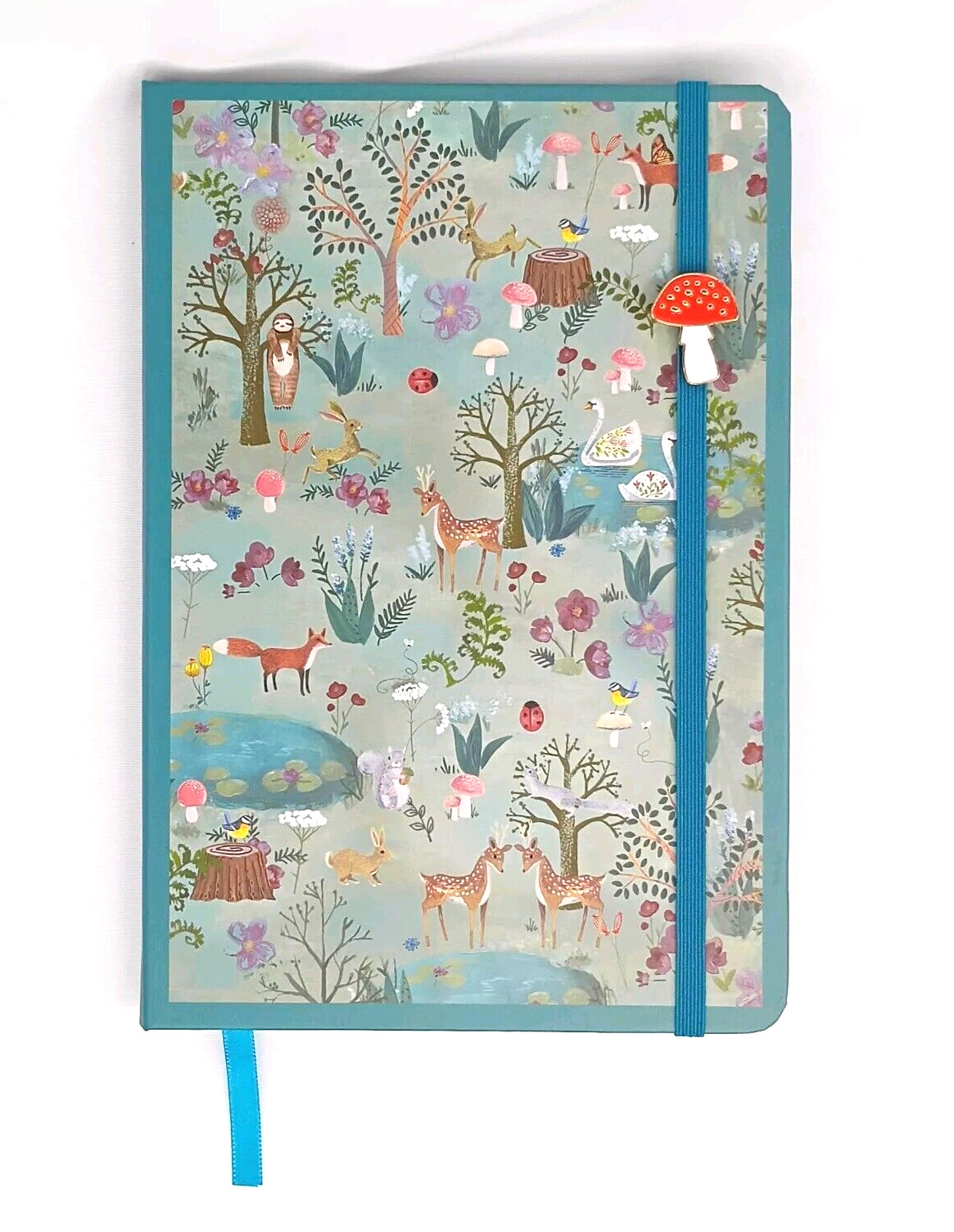 NEW Journal Blank 5.9″ x 8.5″ Inch Woodland Animals Mushroom Metal Charm EASTER