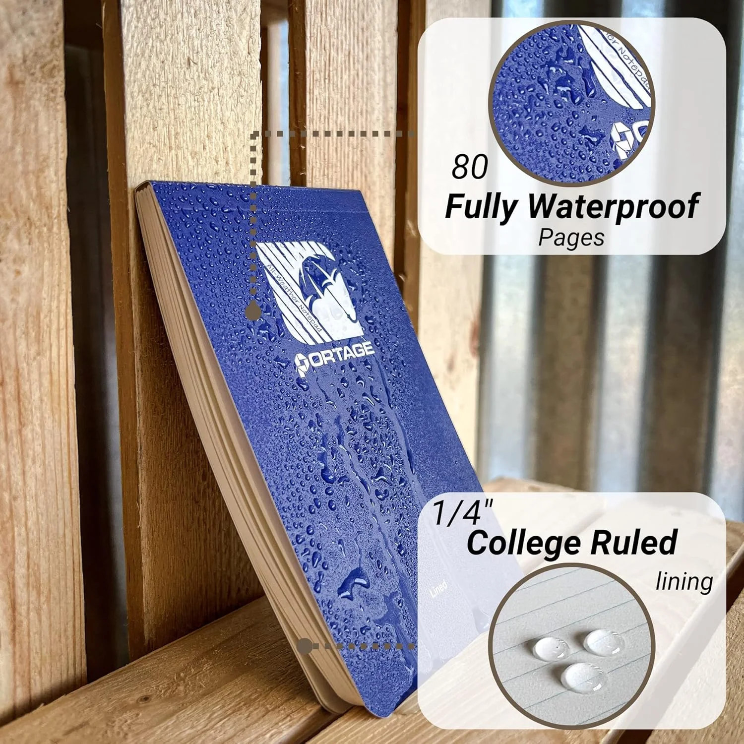 Portage Notebooks – 4 Pack Waterproof Notebook, Made From Recycled Stone Waste,