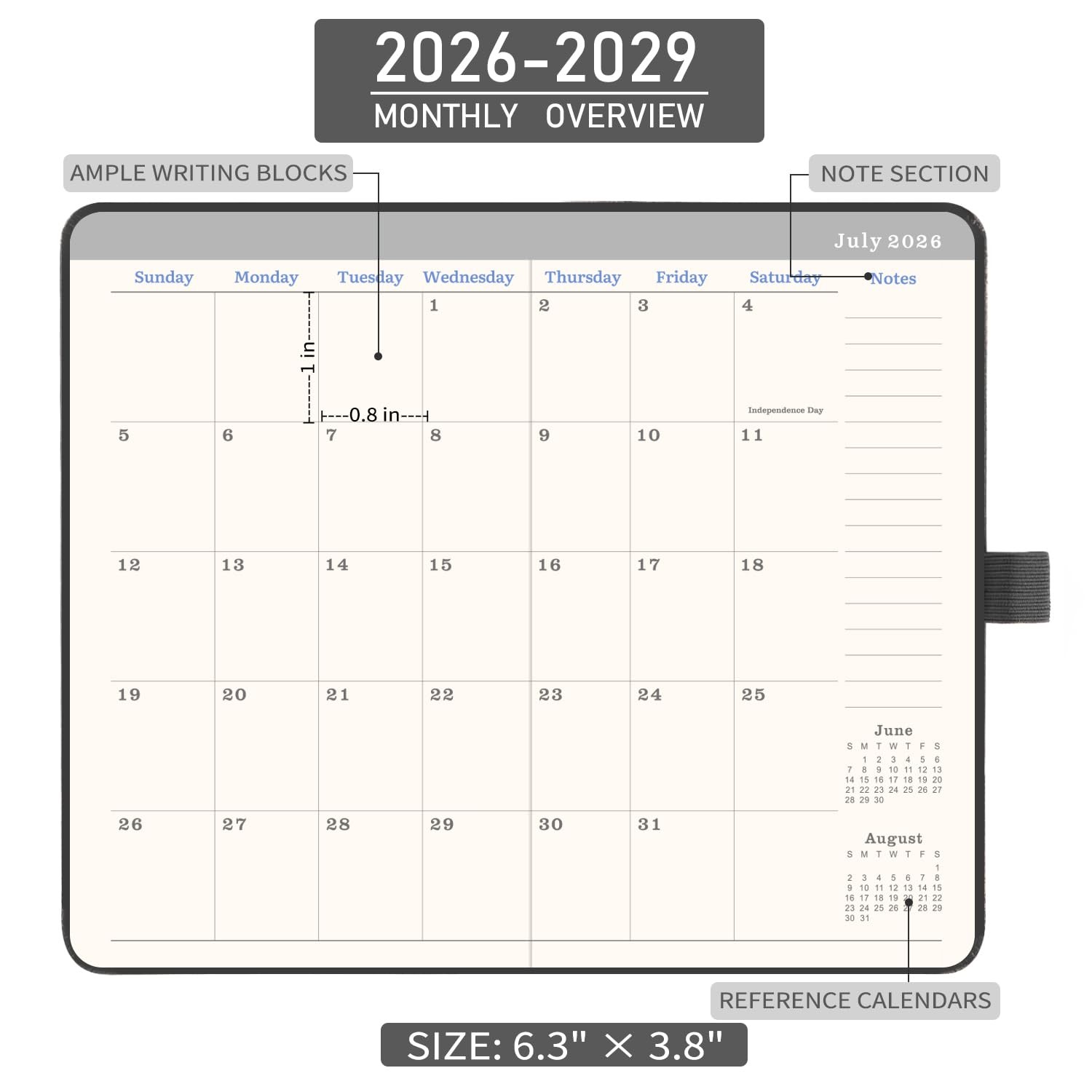 2026-2029 Monthly Planner/Calendar – 3 Year Planner with 3.8″ x 6.3″, Grey