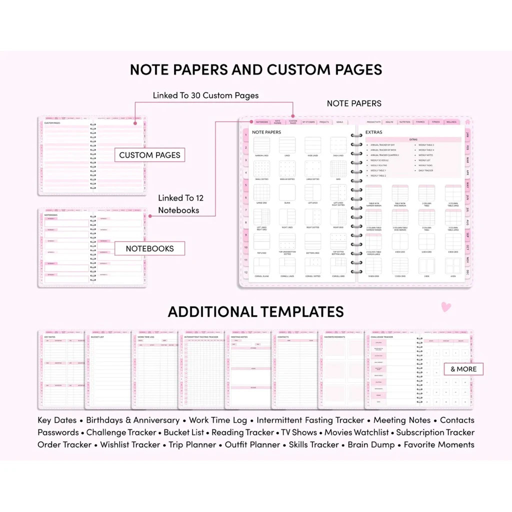 [NEW] 2026 All in One Digital Planner Undated Rose Pink | Hyperlinked & Goodnote