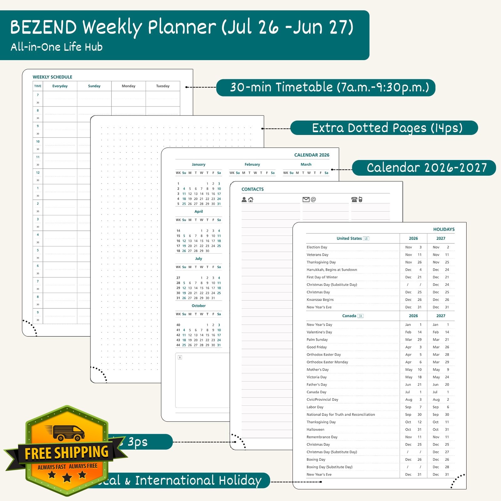 BEZEND Medium Forest Green Planner Jul 26-Jun 27