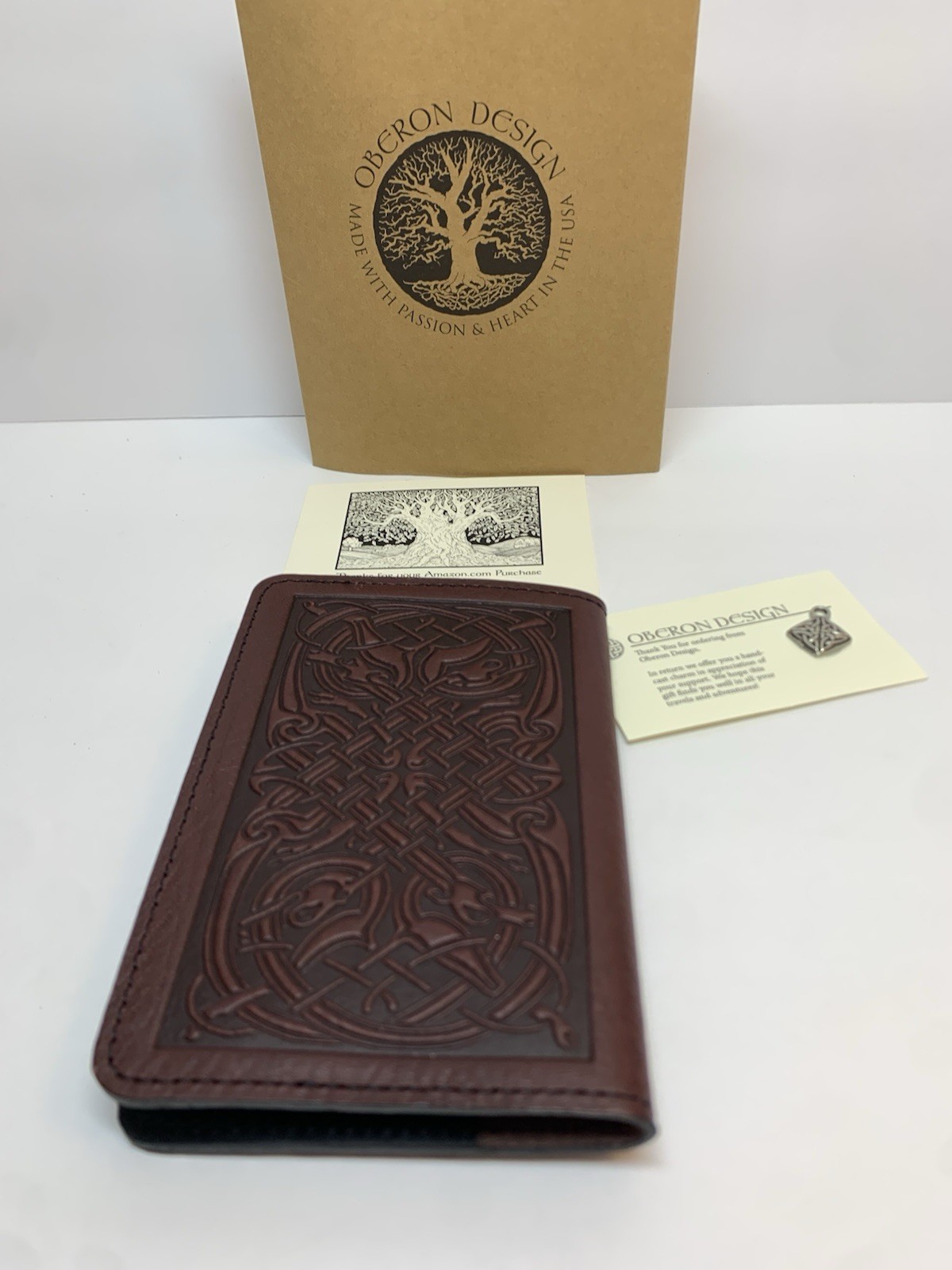 Oberon Design Celtic Hounds Leather Embossed Brown Journal Notebook Cover 4″x6″