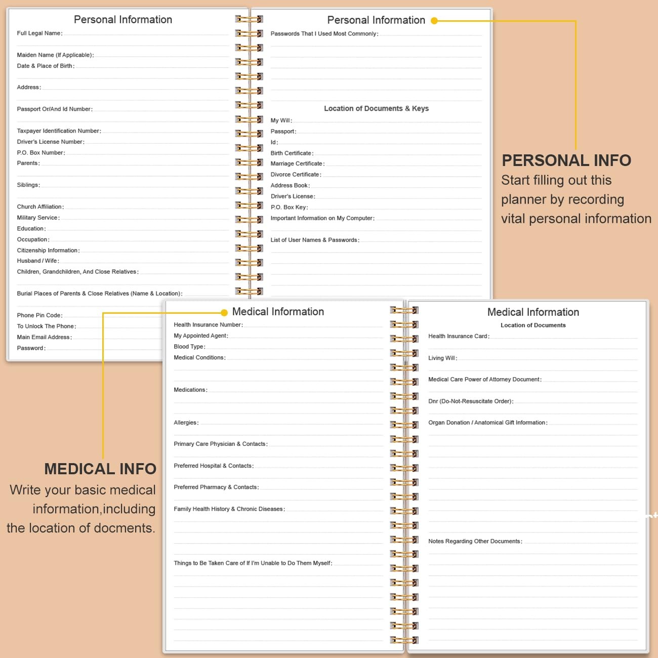 End of Life Planner Final Arrangements Organizer for Beneficiary, Will Preparat
