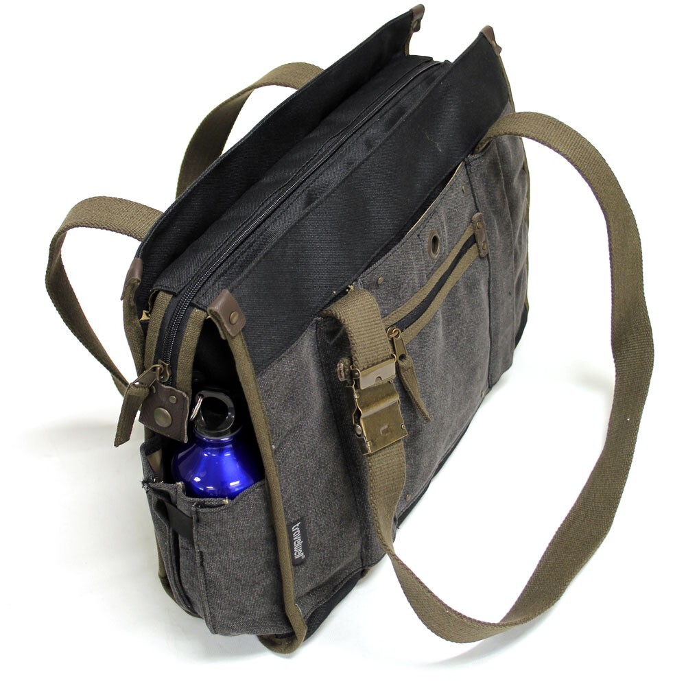 Dark Grey Business Trip Work School Canvas Cotton Vintage Computer Laptop Bag