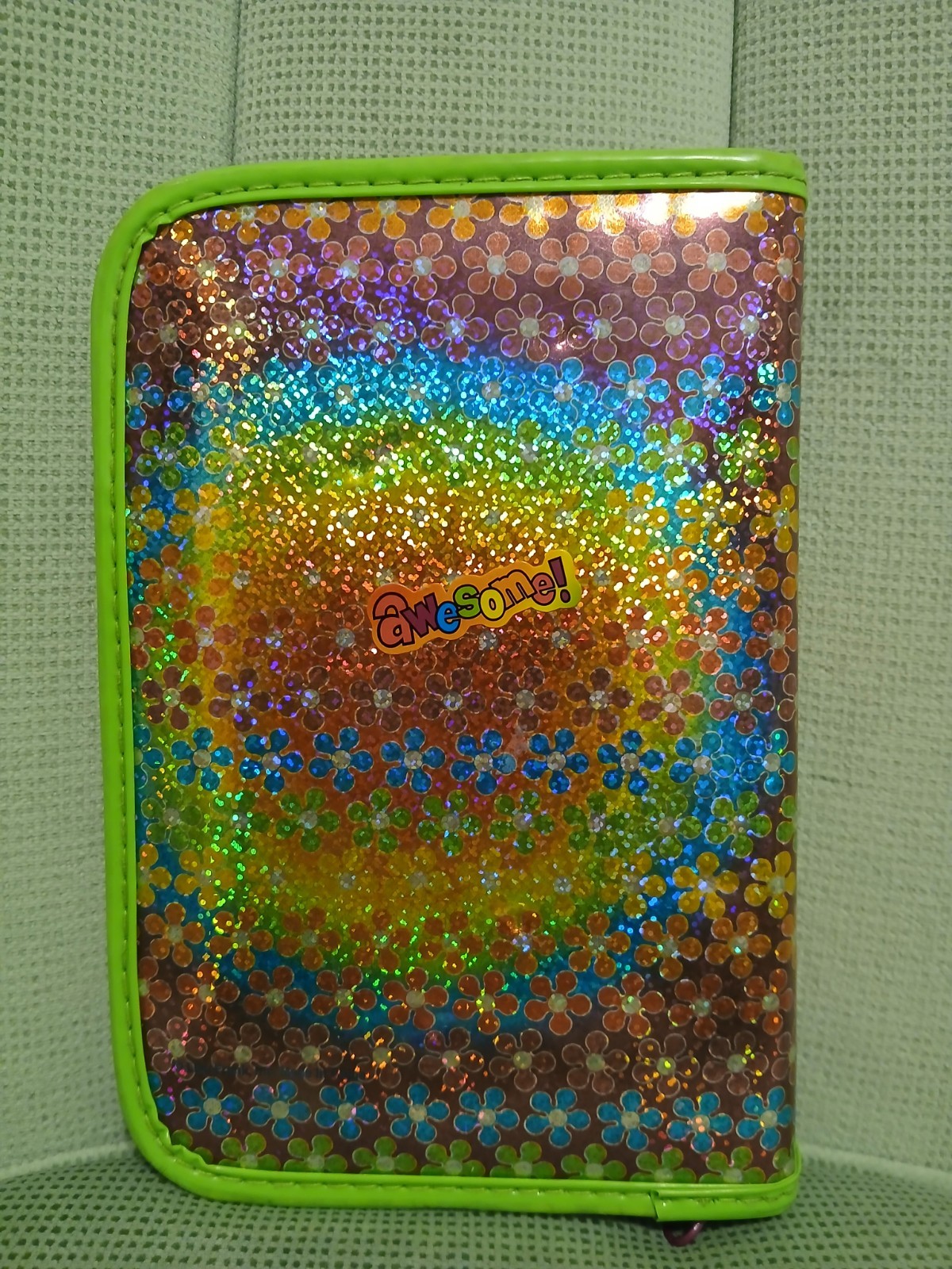 Vintage Lisa Frank Holographic Groovy Flowers Zippered Mini Planner 90s – y2k