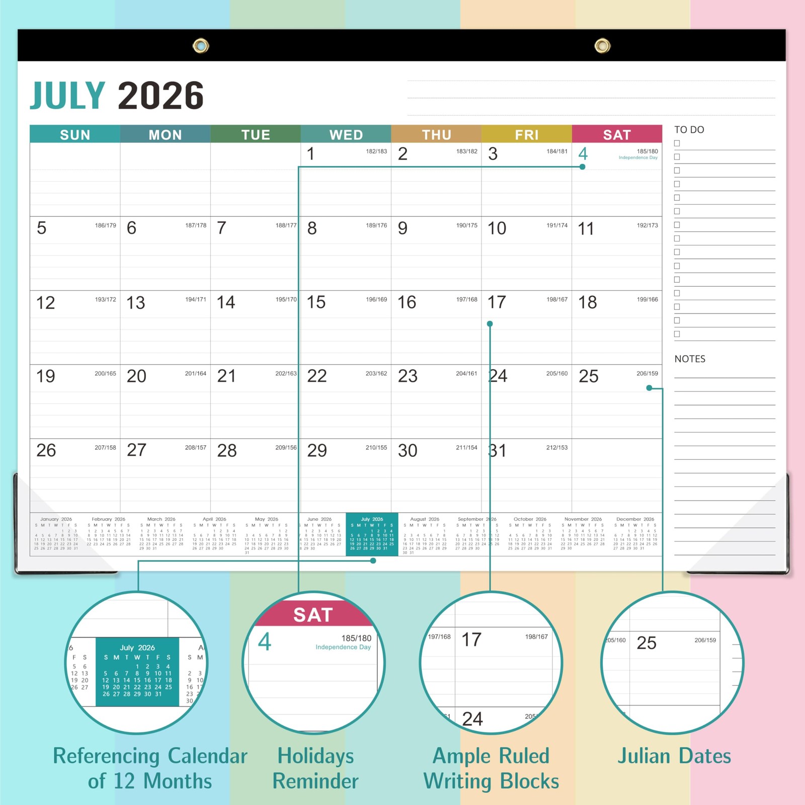 Desk Calendar 2026-2027 – Calendar, July 2026 – multicolored