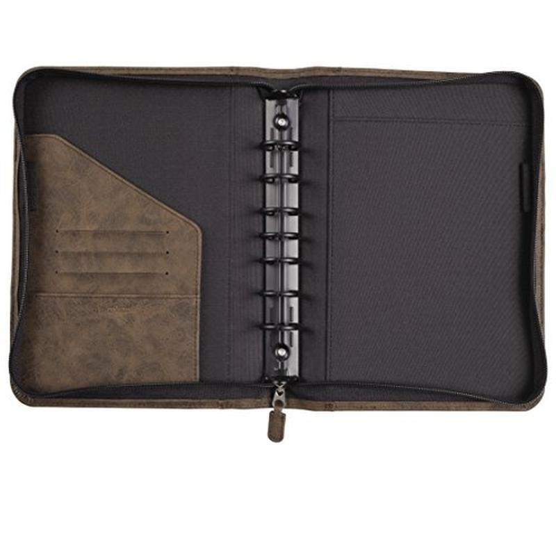 7 Ring Undated Planner Set Organizer Desk Size Accessories Dark Tan Vinyl New