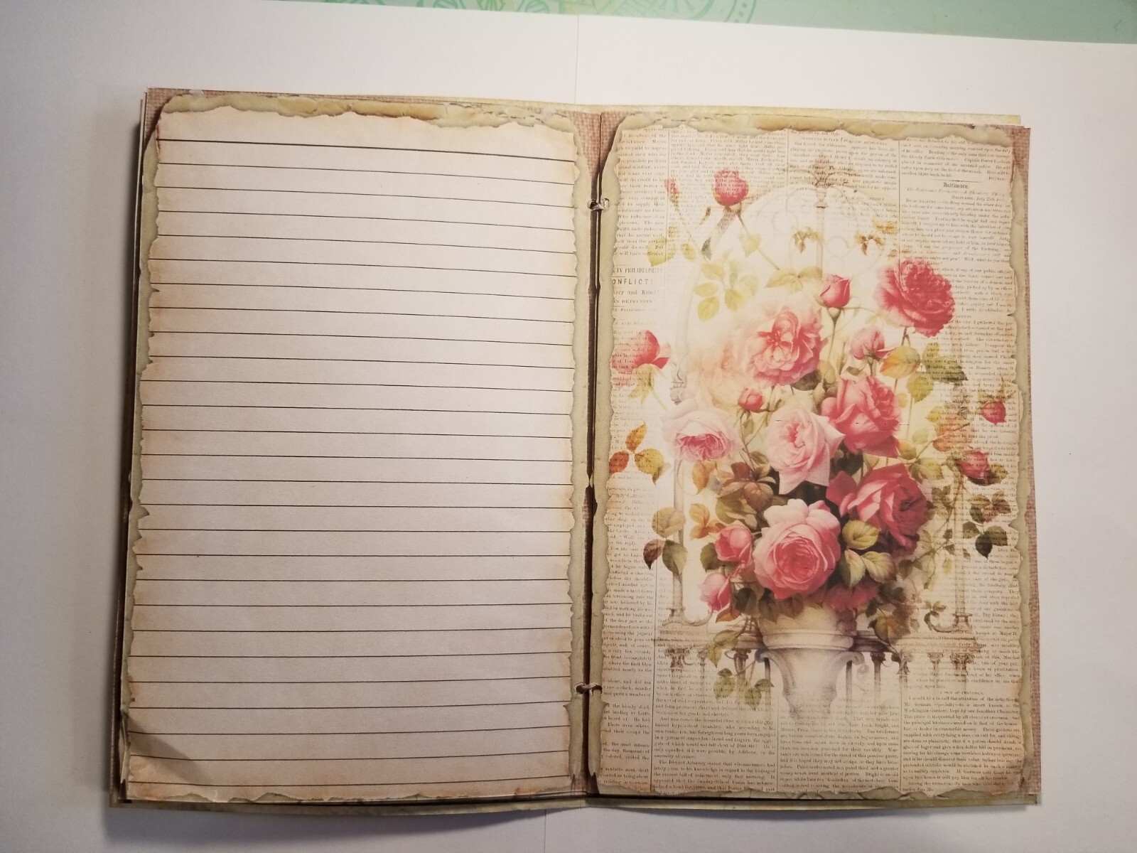 Junk Journal Blank Booklet “BUTTERFLIES & ROSES”Foral Pink Roses LG 5.5×8.5 40pg